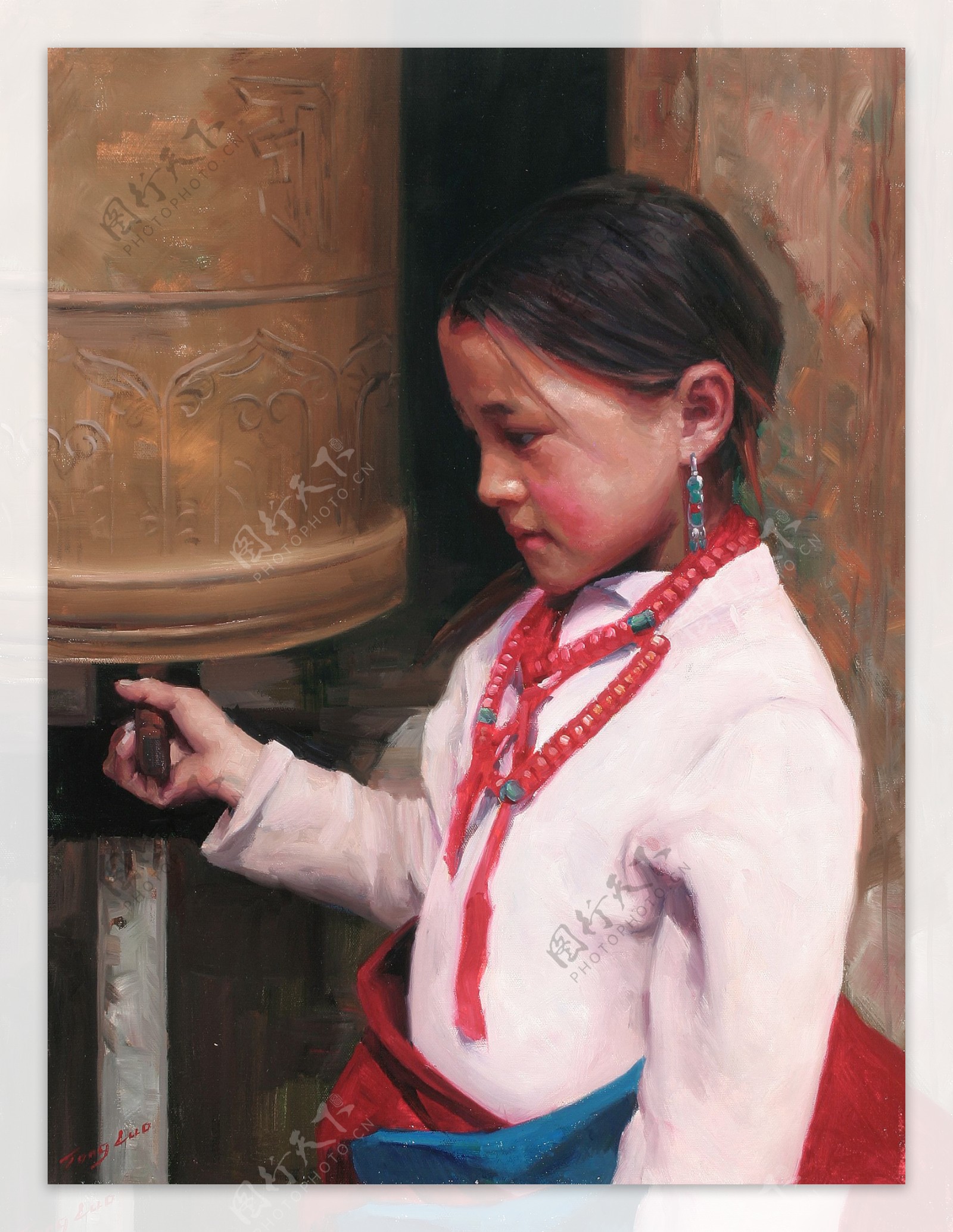 西藏女孩油画肖像写生图片