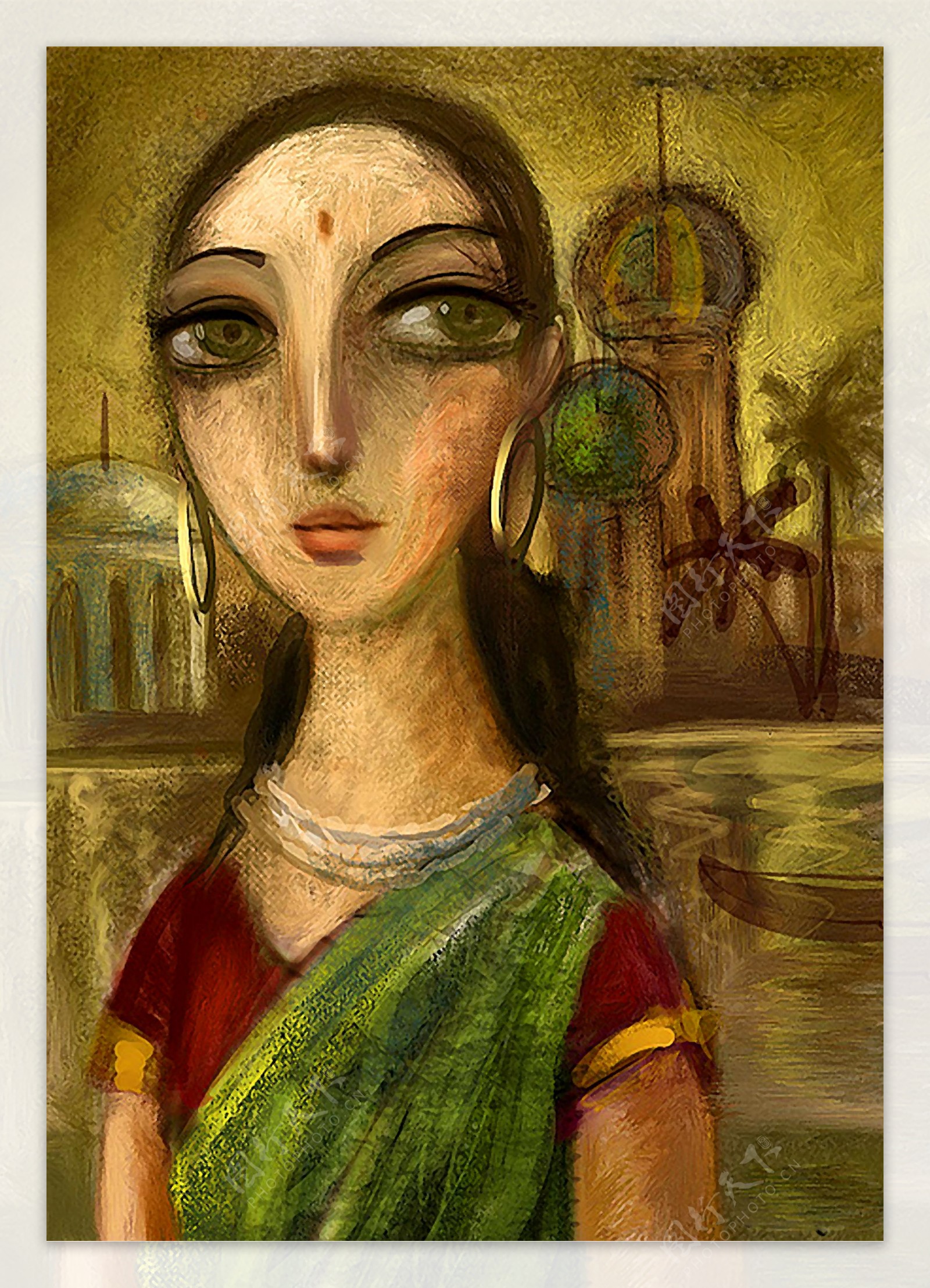 印度女性油画图片