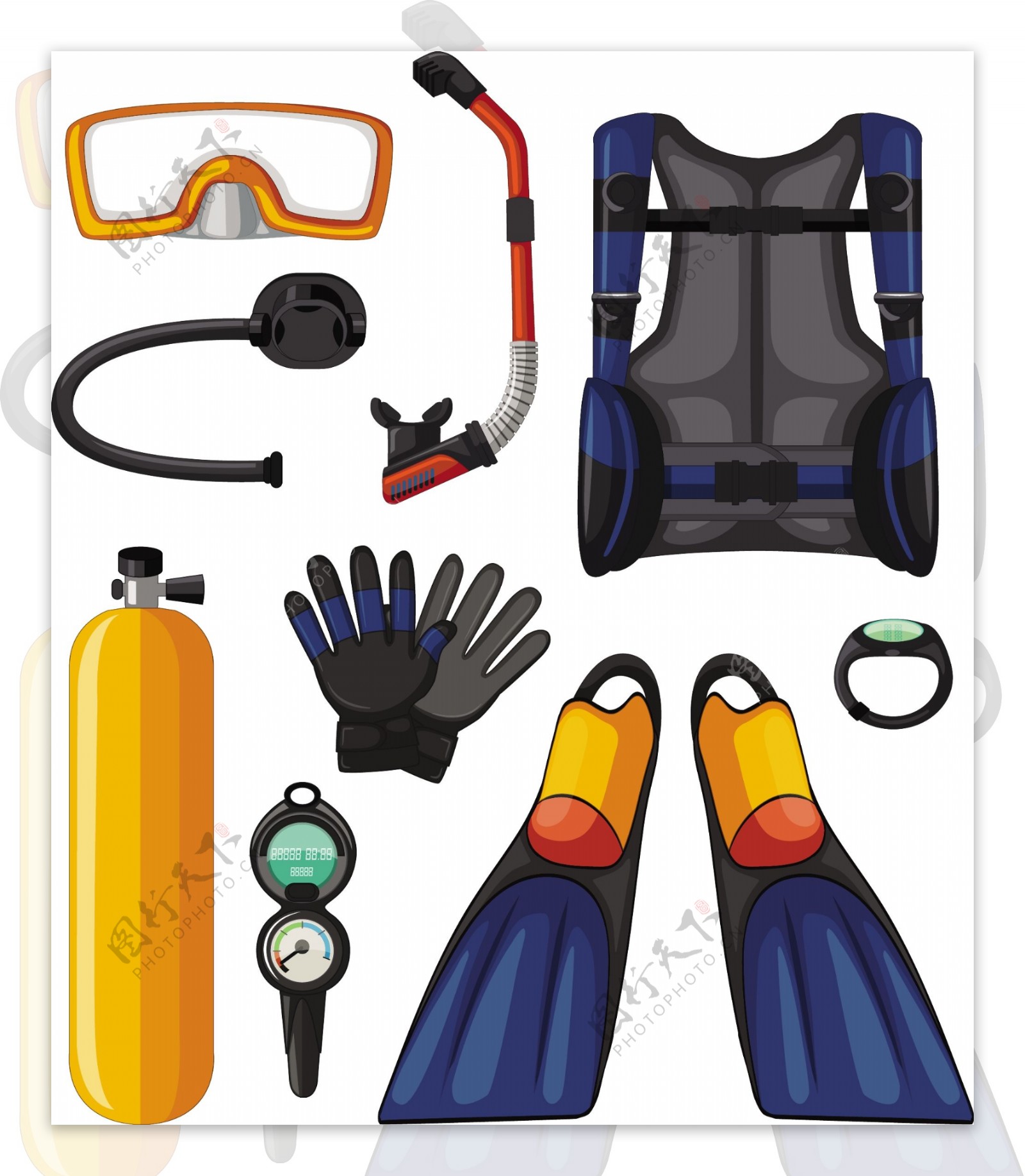 水肺潜水演示的不同设备