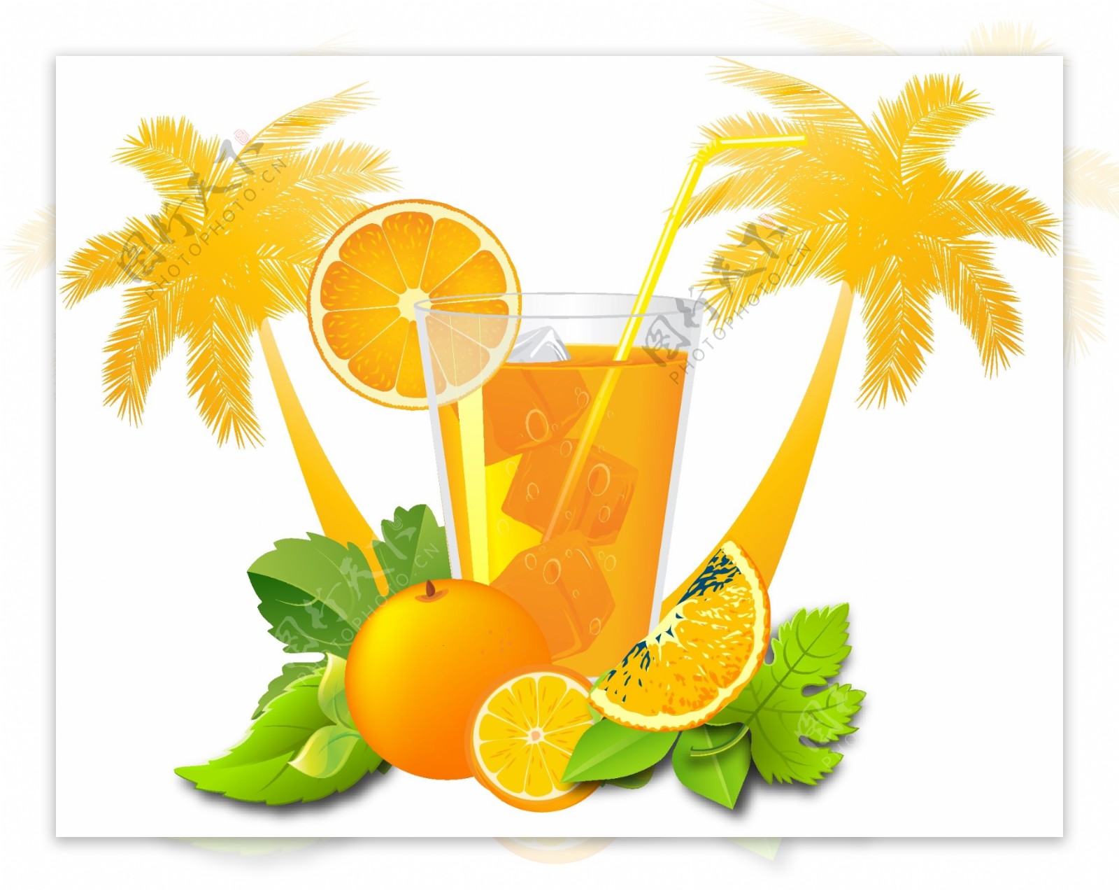 手绘橙子果汁元素