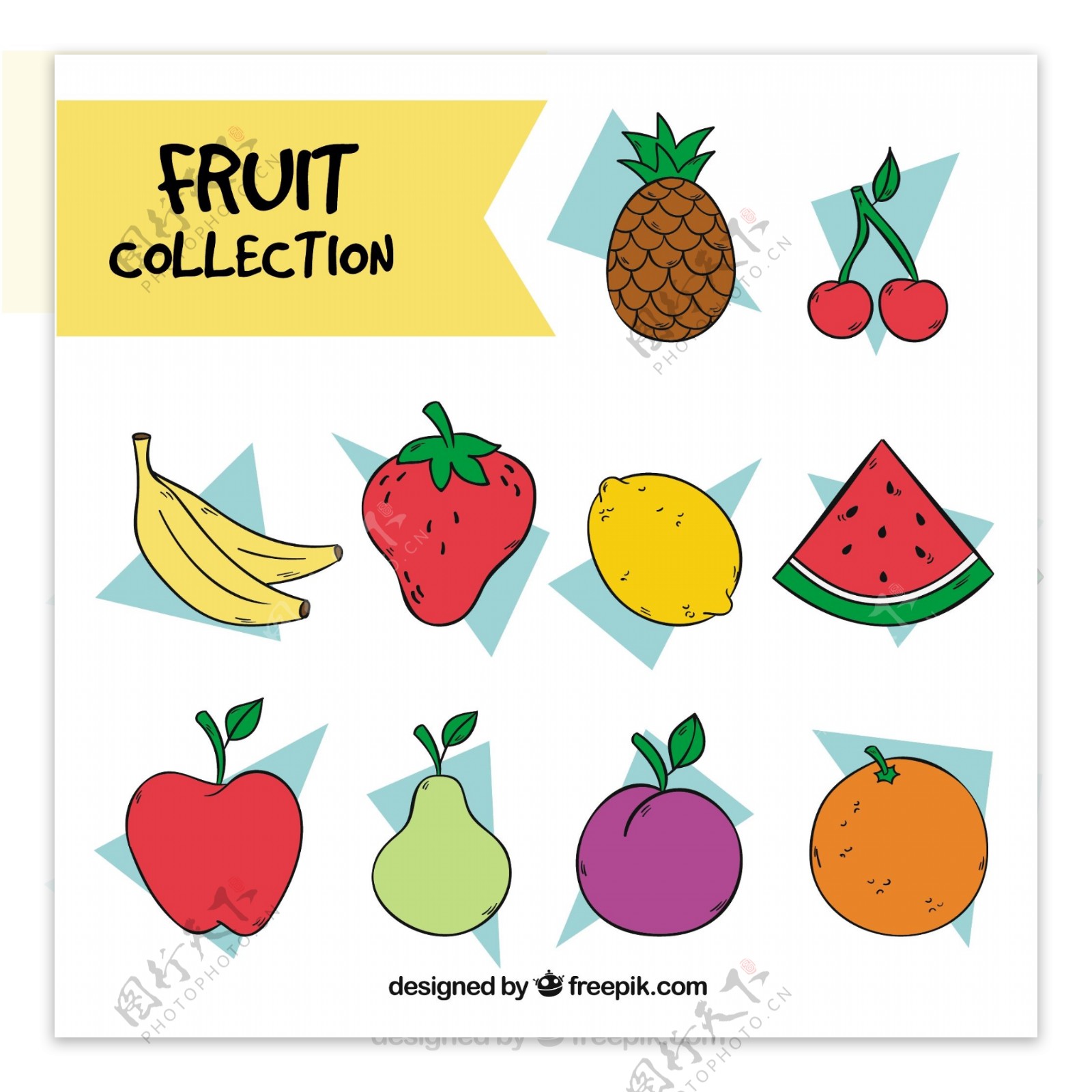 手绘各种水果图标矢量素材