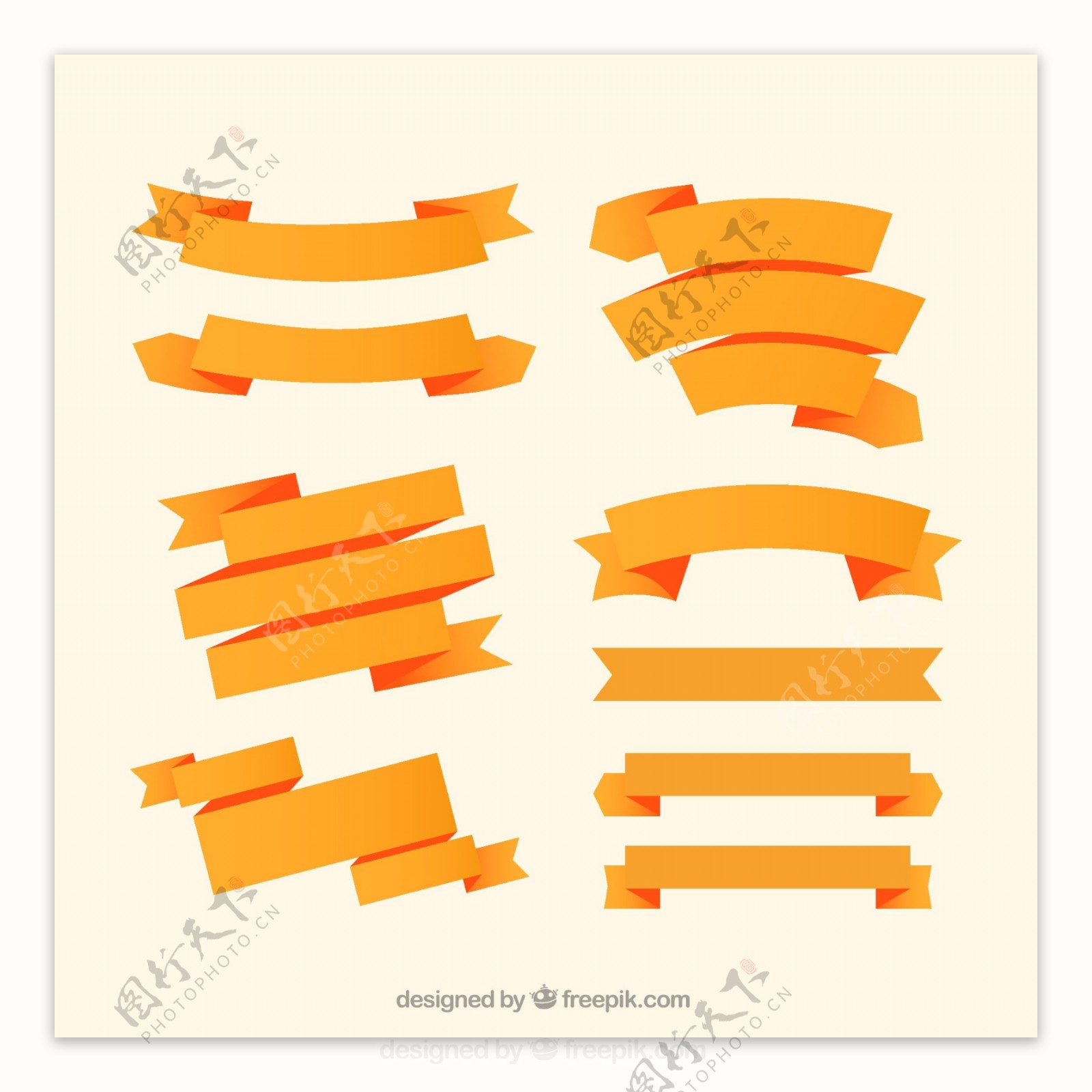 9款橙色丝带条幅矢量素材