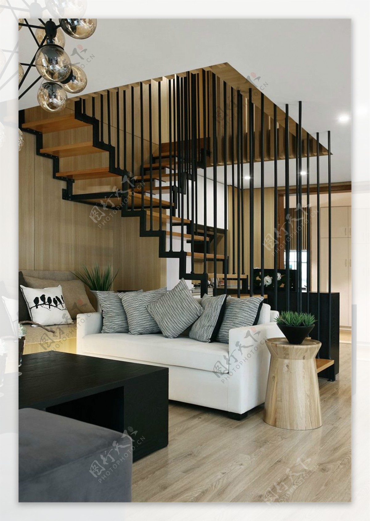 现代简约客厅沙发楼梯设计图