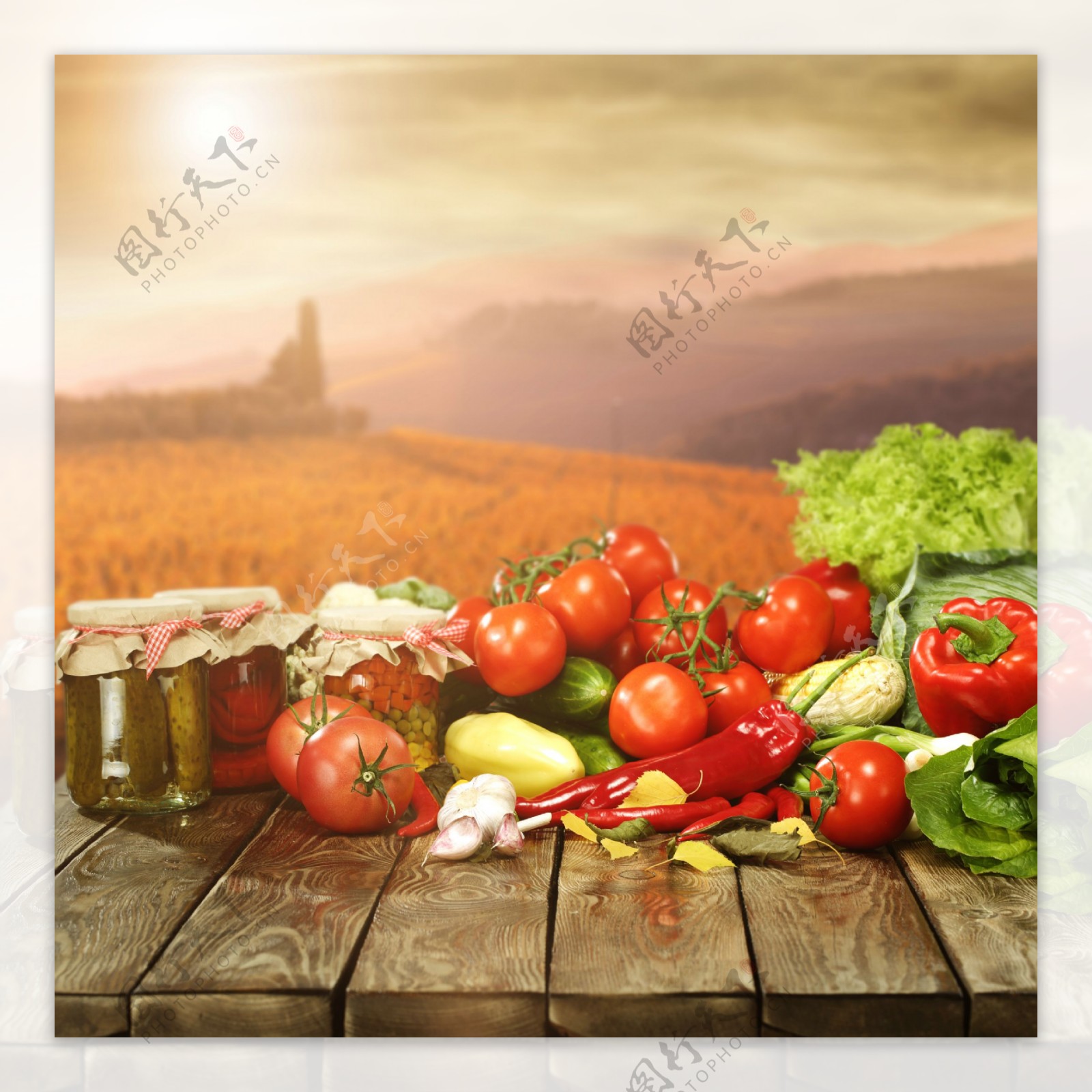 木板上的西红柿和青菜图片