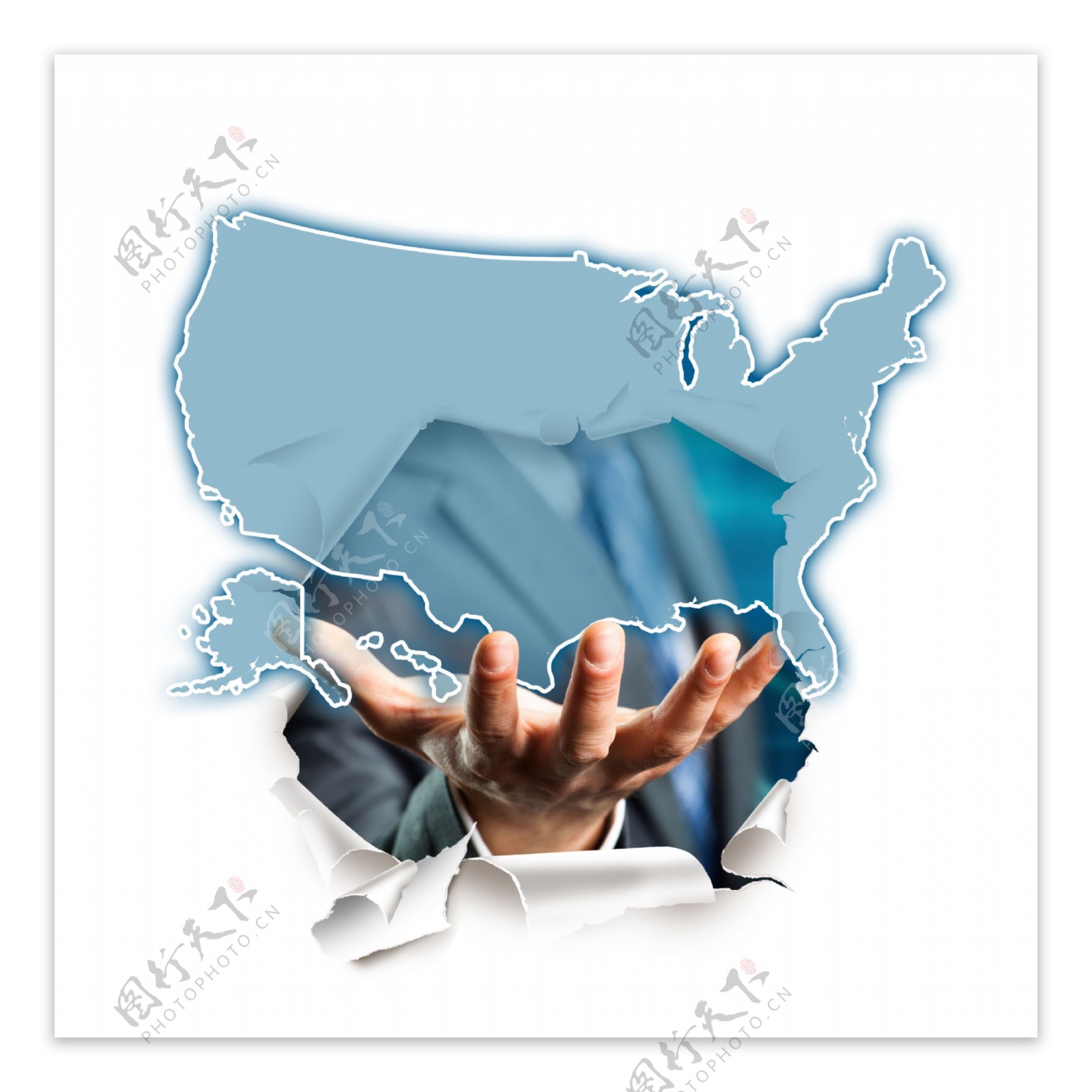 美国地图与商务男士图片