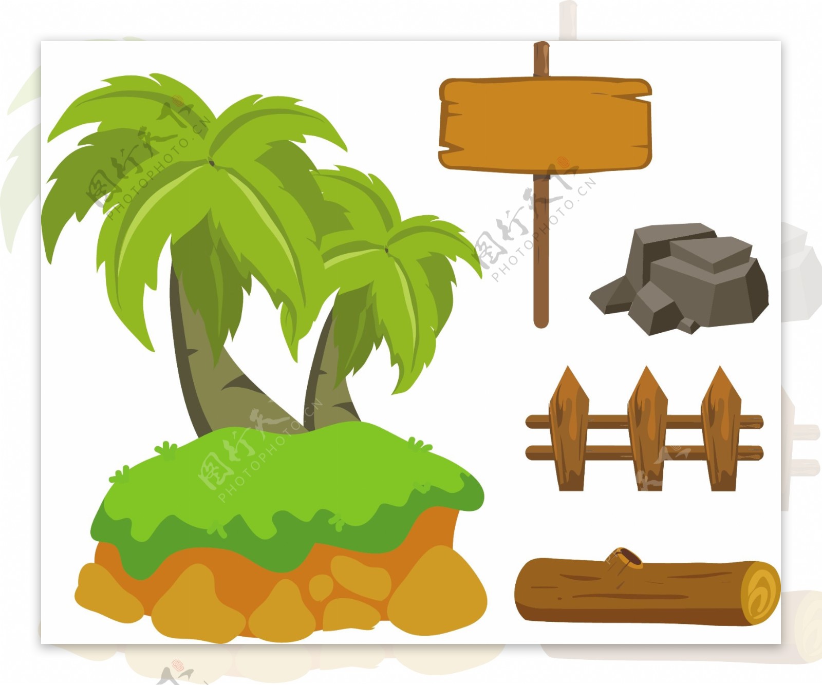 棕榈树石头和木头信号