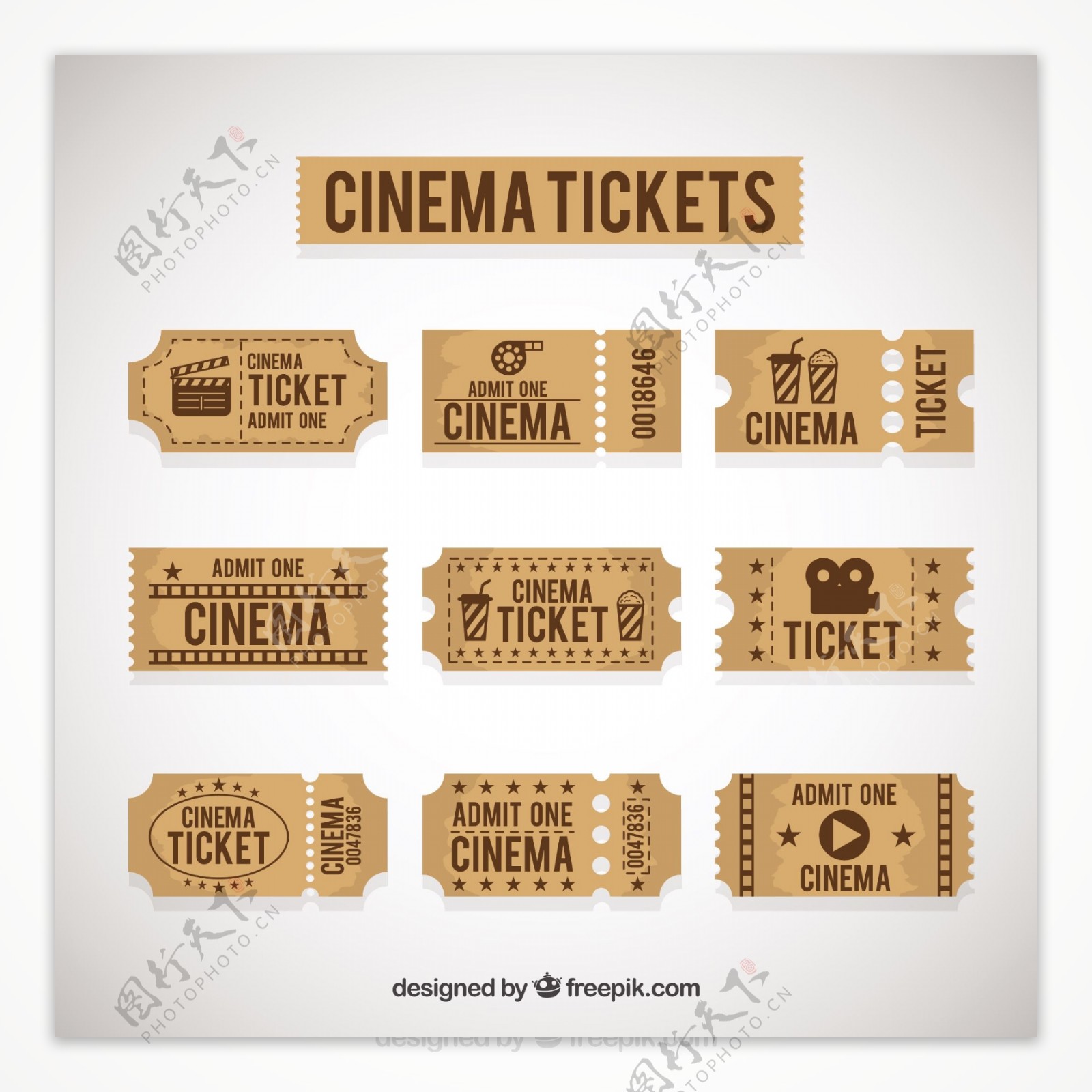 古董电影票收集棕色