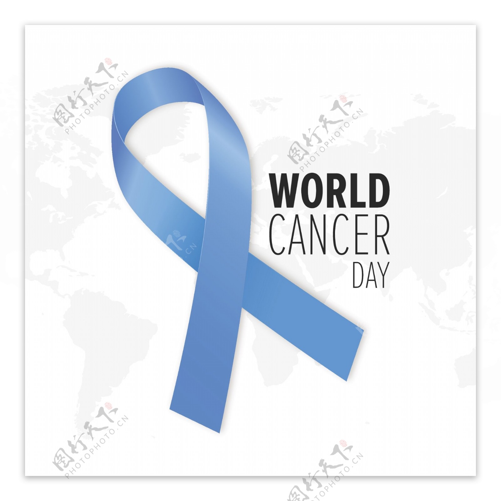 背景带蓝丝带和地图世界癌症日