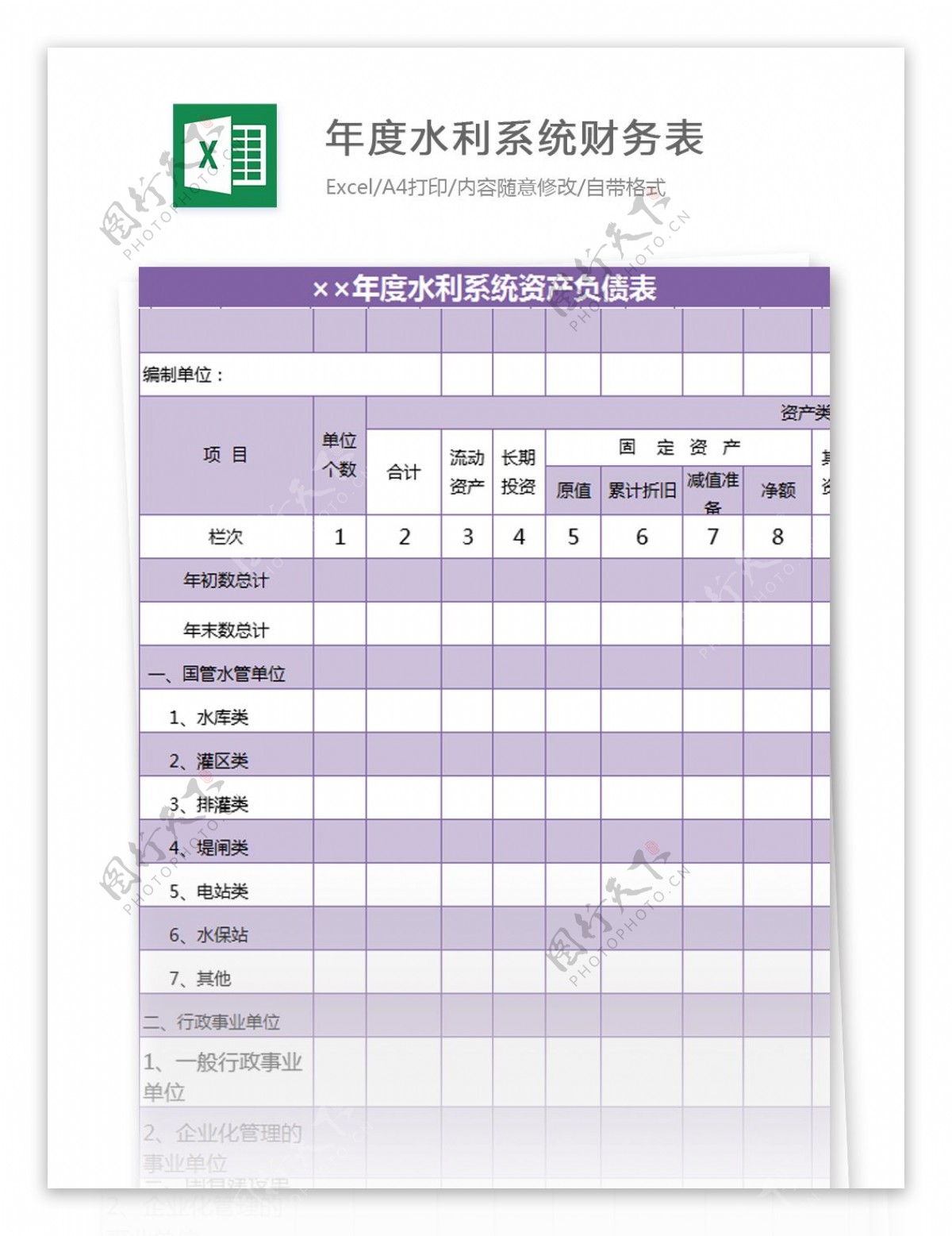 年度水利系统财务表excel模板