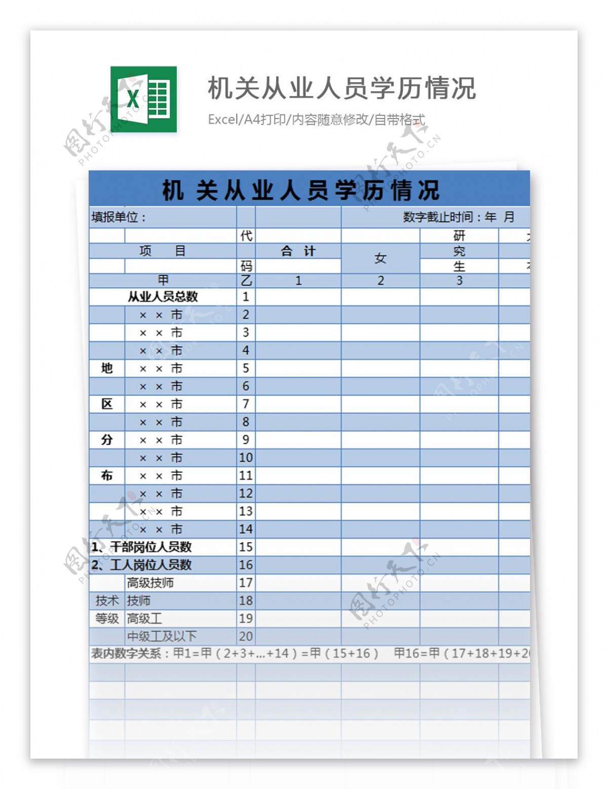 机关从业人员学历情况excel模板