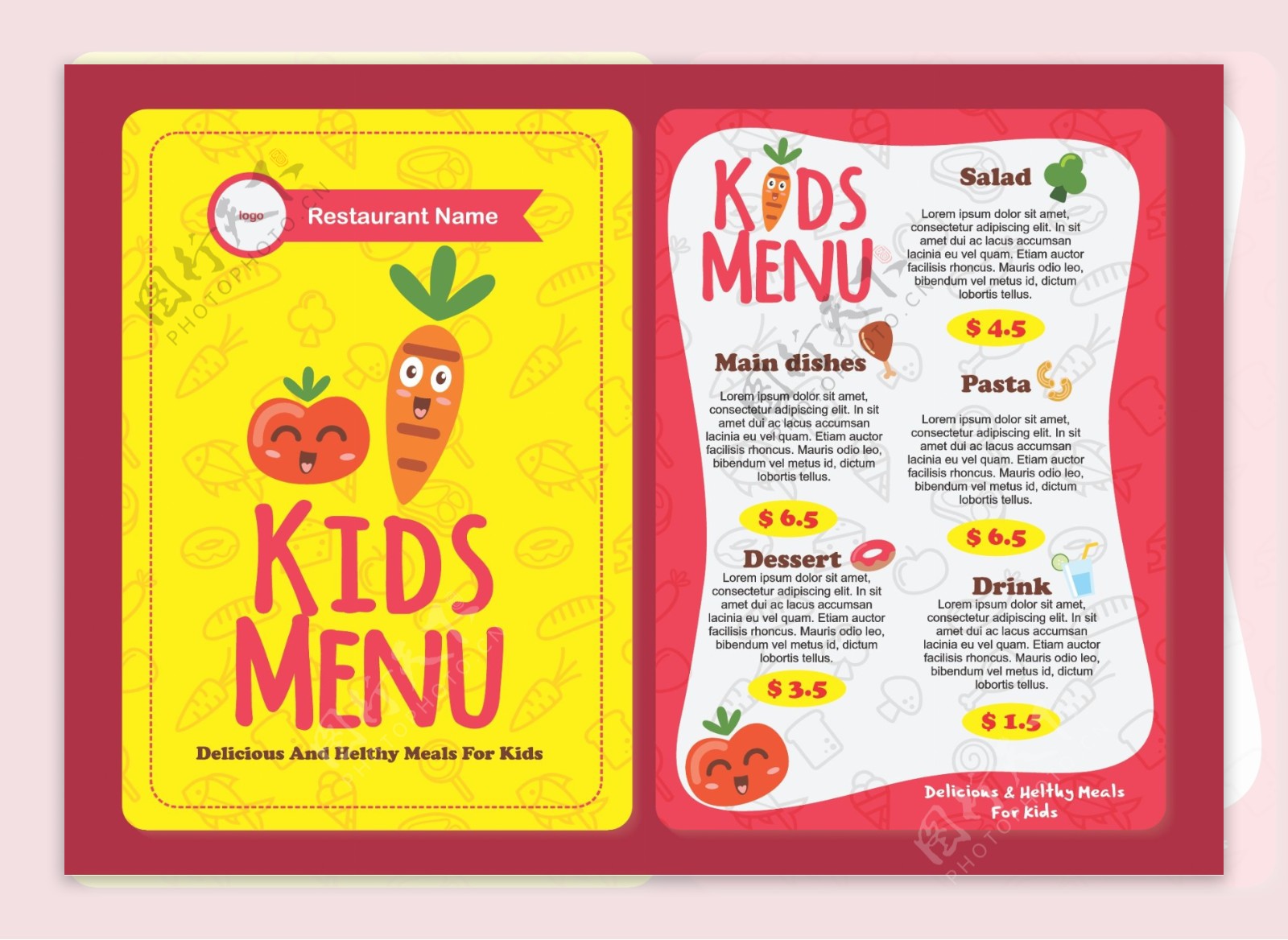 可爱的七彩儿童菜单模板