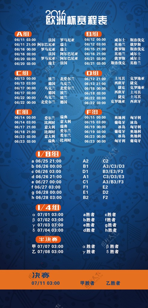 2016年欧洲杯赛程表