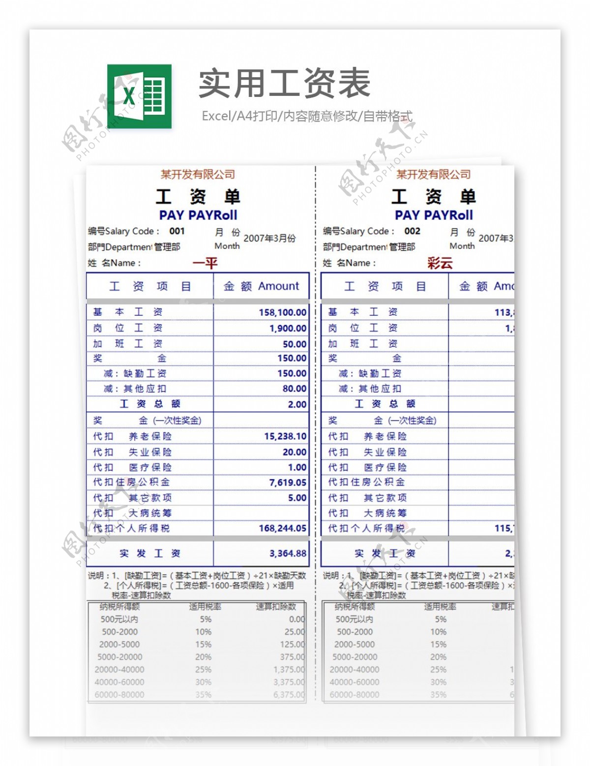 实用工资表excel模板