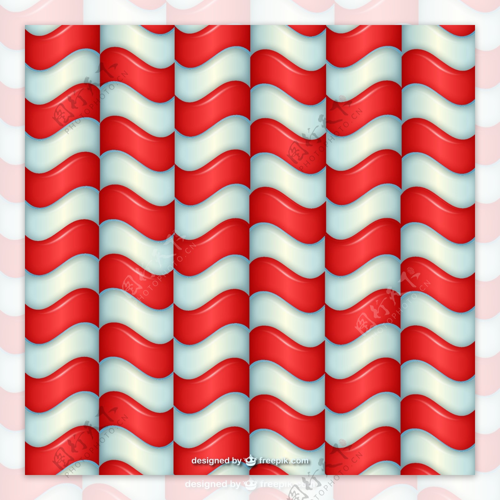 立体红白相间曲线背景矢量素材