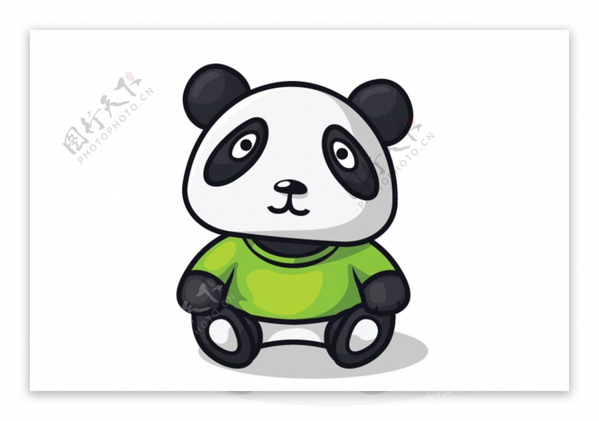 卡通穿绿短袖的熊猫矢量素材
