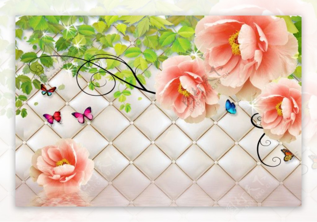 粉红鲜花背景墙图片