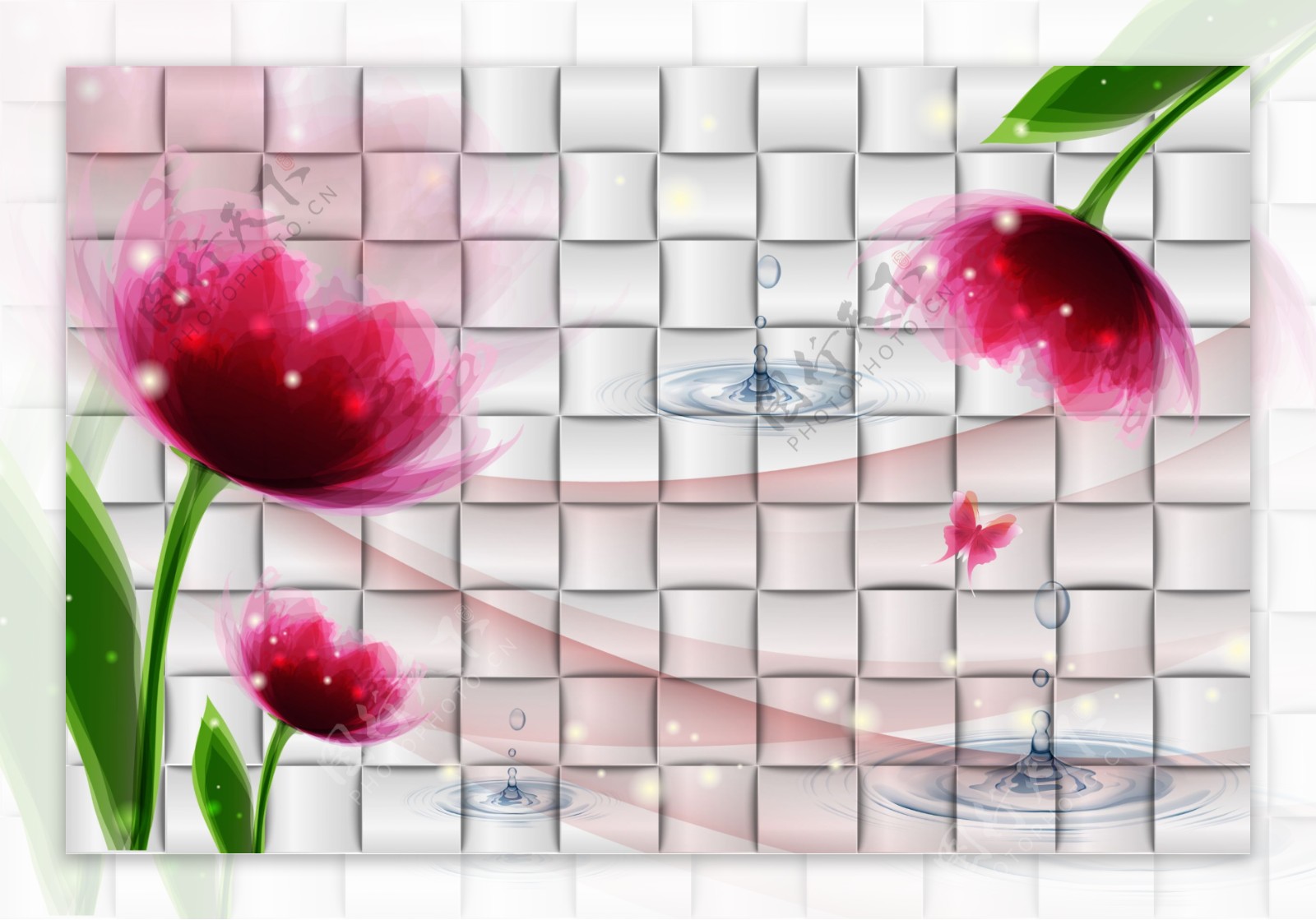 方块装饰花卉背景墙