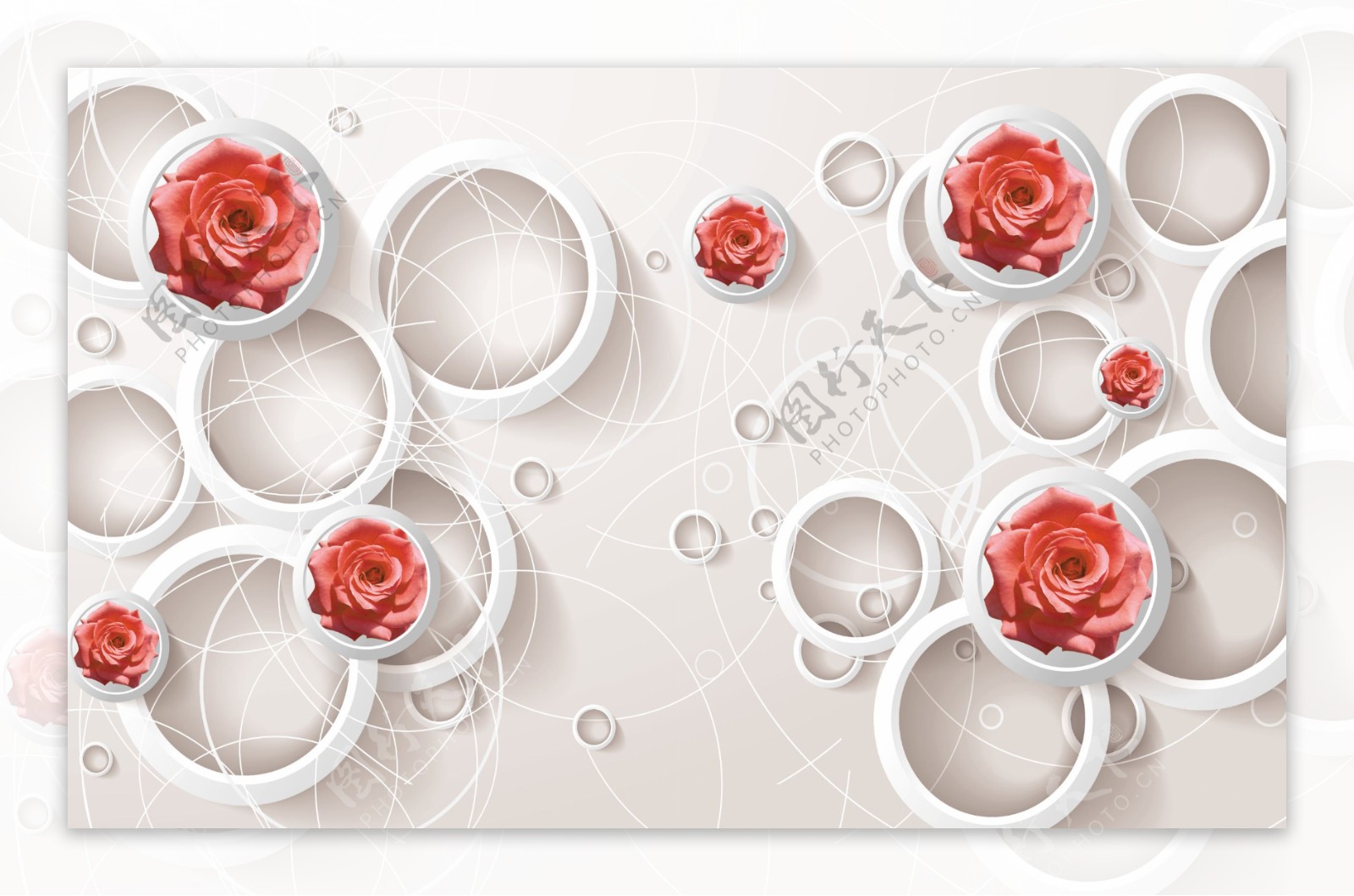 花卉圆环装饰背景墙