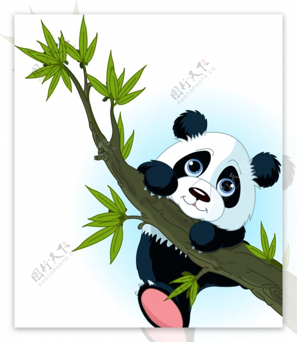 卡通爬树枝的熊猫矢量素材