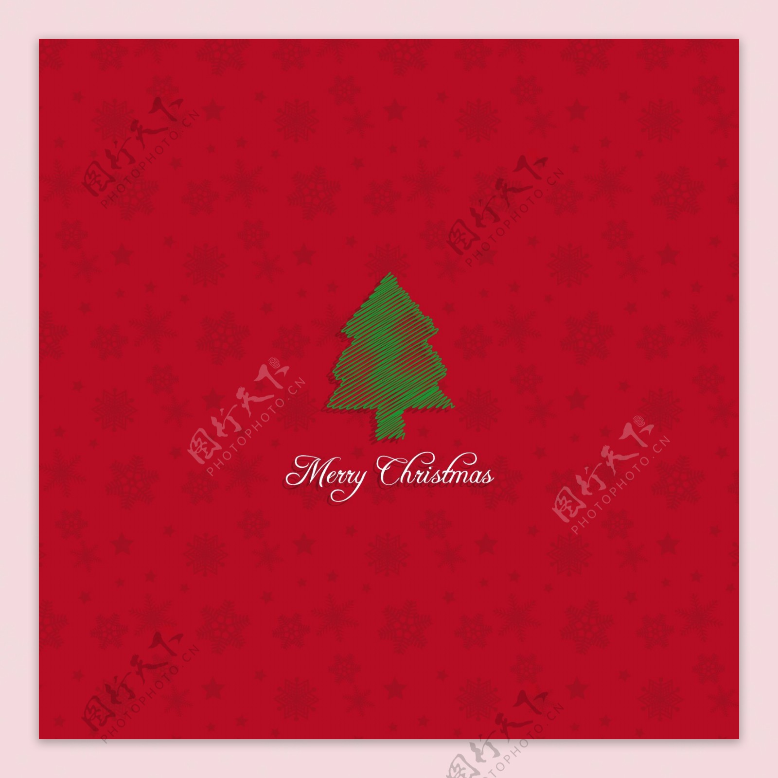 一个红色的背景上手绘的圣诞树