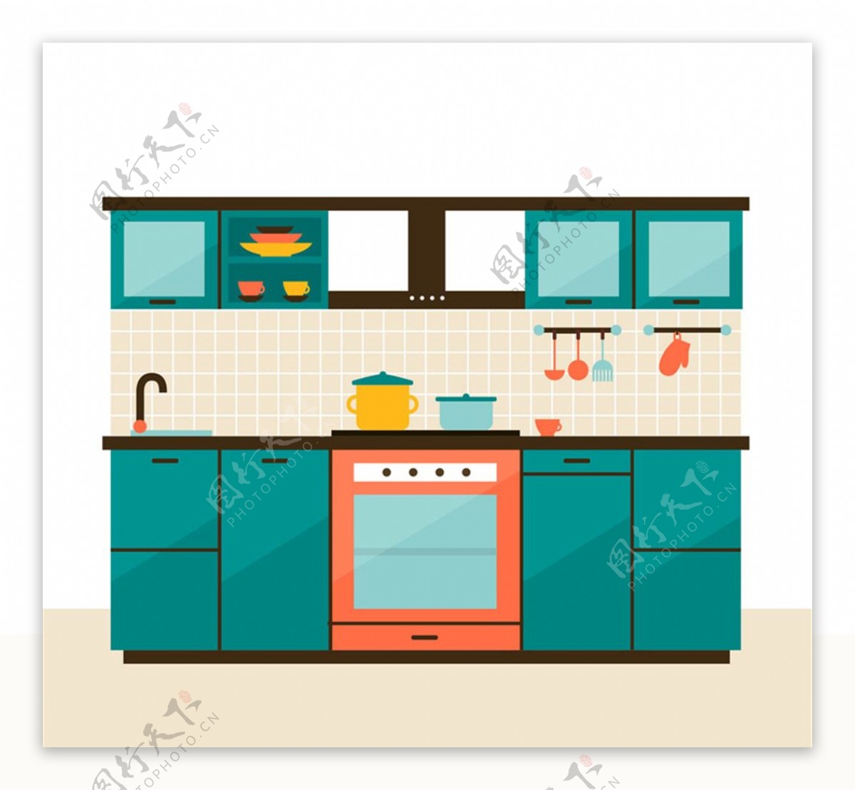 彩色厨房设计矢量图