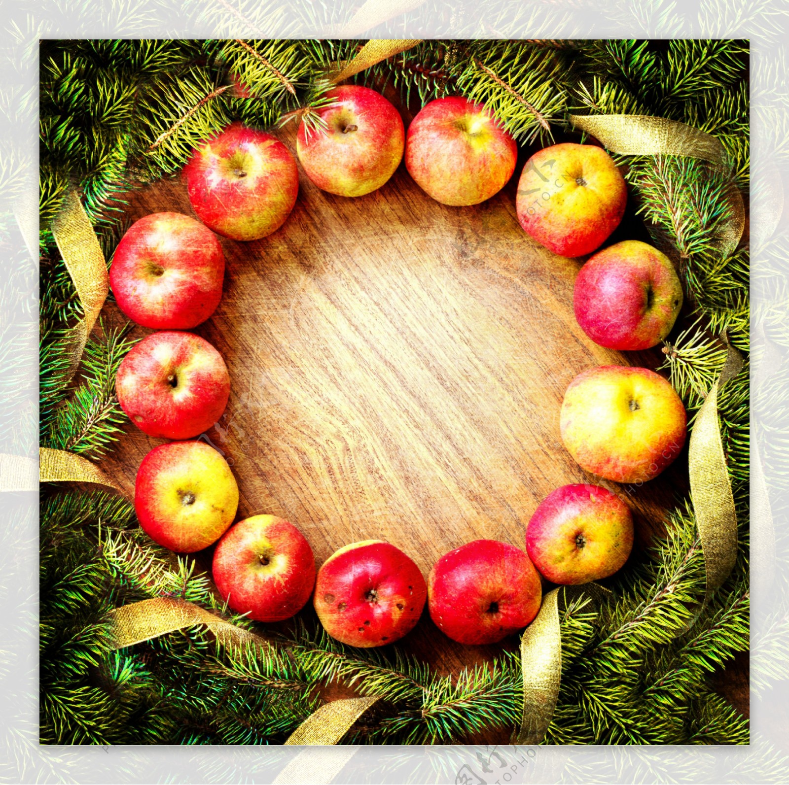 圣诞树与苹果边框图片