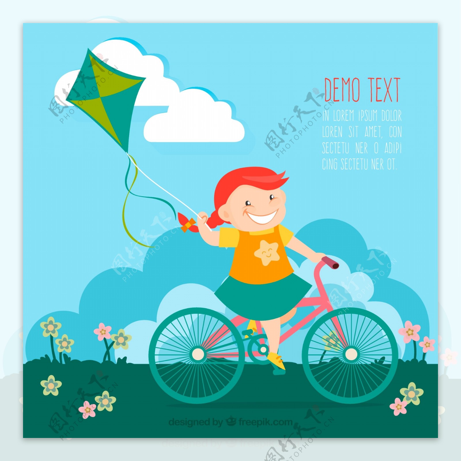 骑单车放风筝的女孩