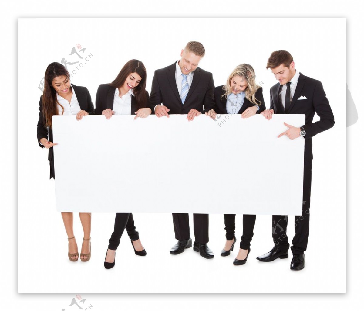 拿着白板的商务团队图片