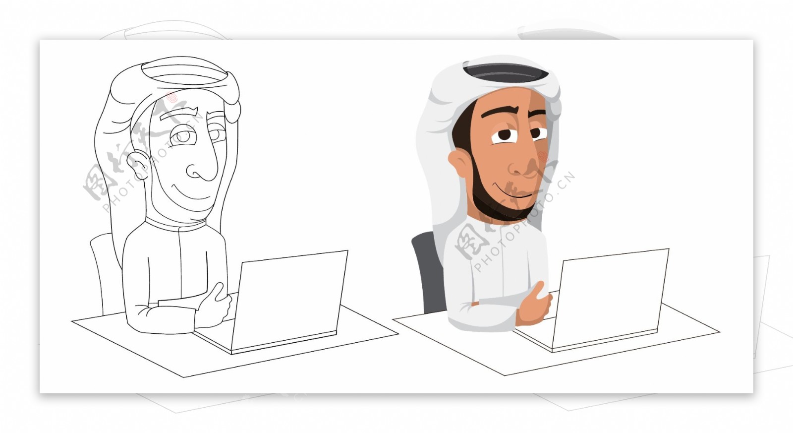 卡通阿拉伯人电脑学习素材