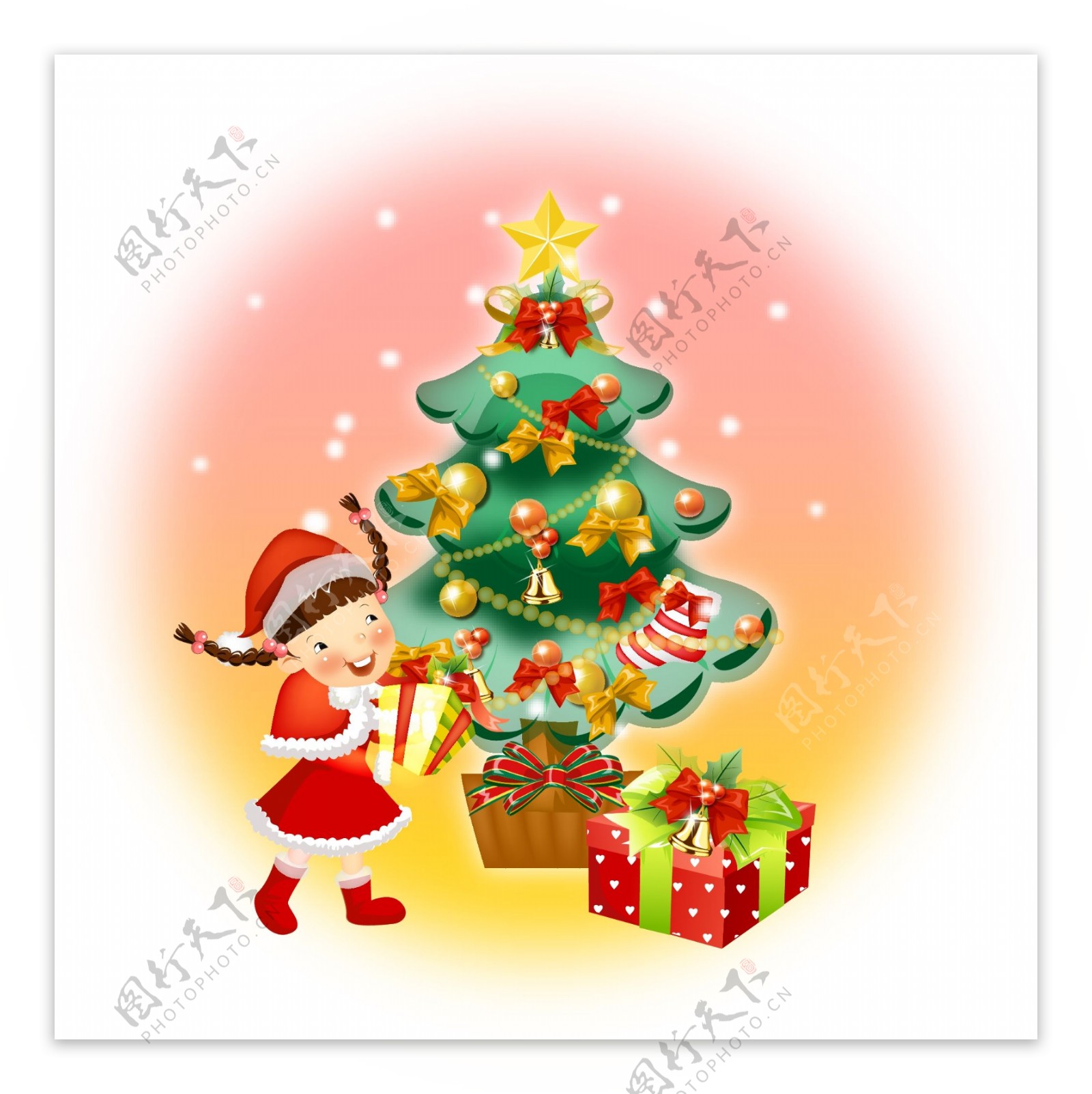 卡通圣诞礼物树木素材设计