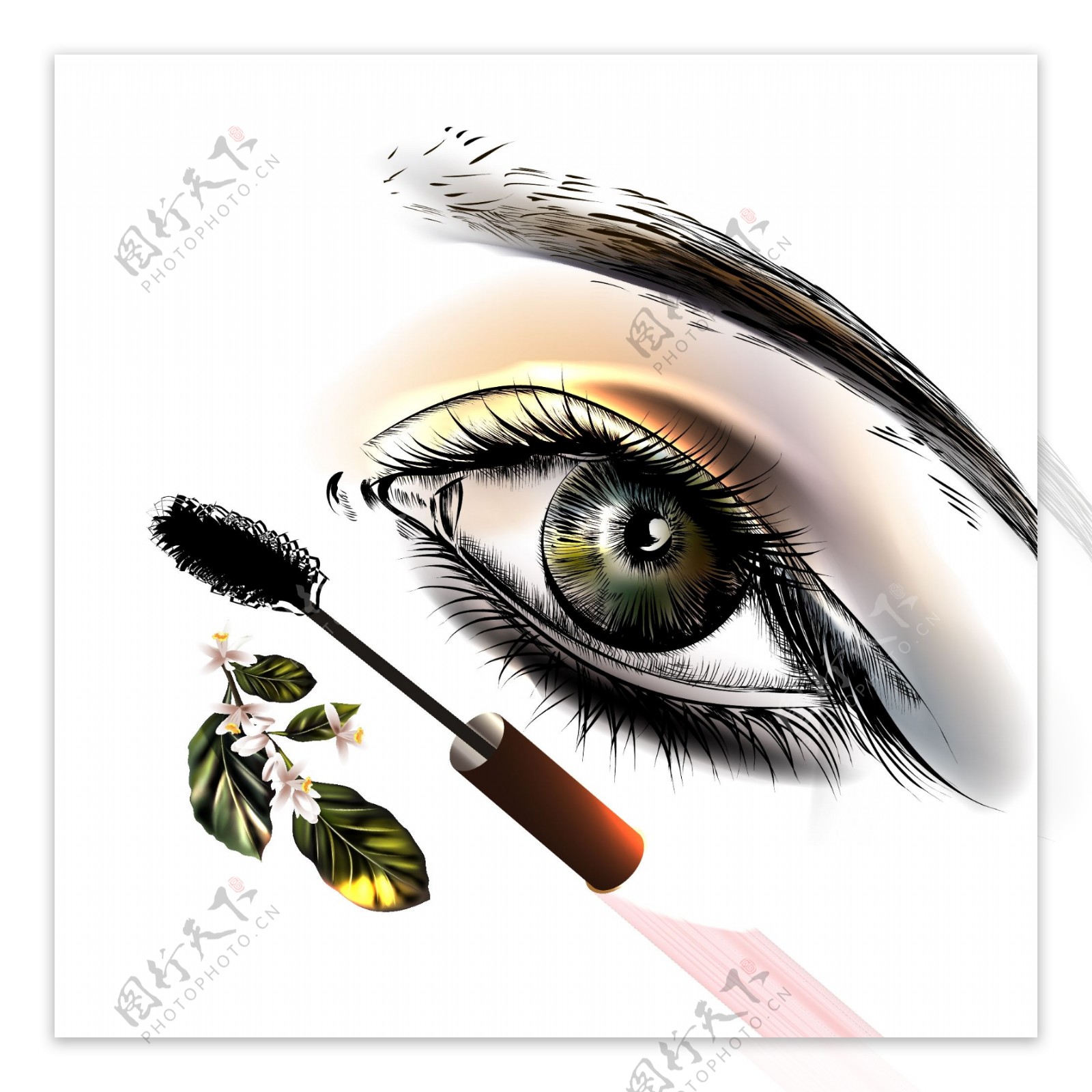 水彩手绘女人化妆后的眼睛矢量素材
