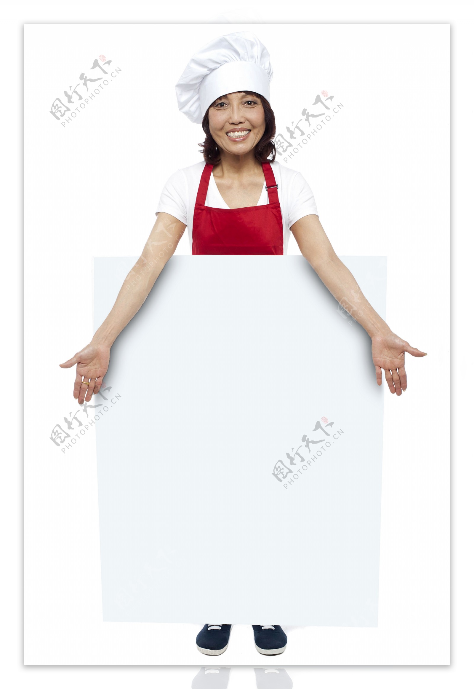抱着白板的女厨师图片