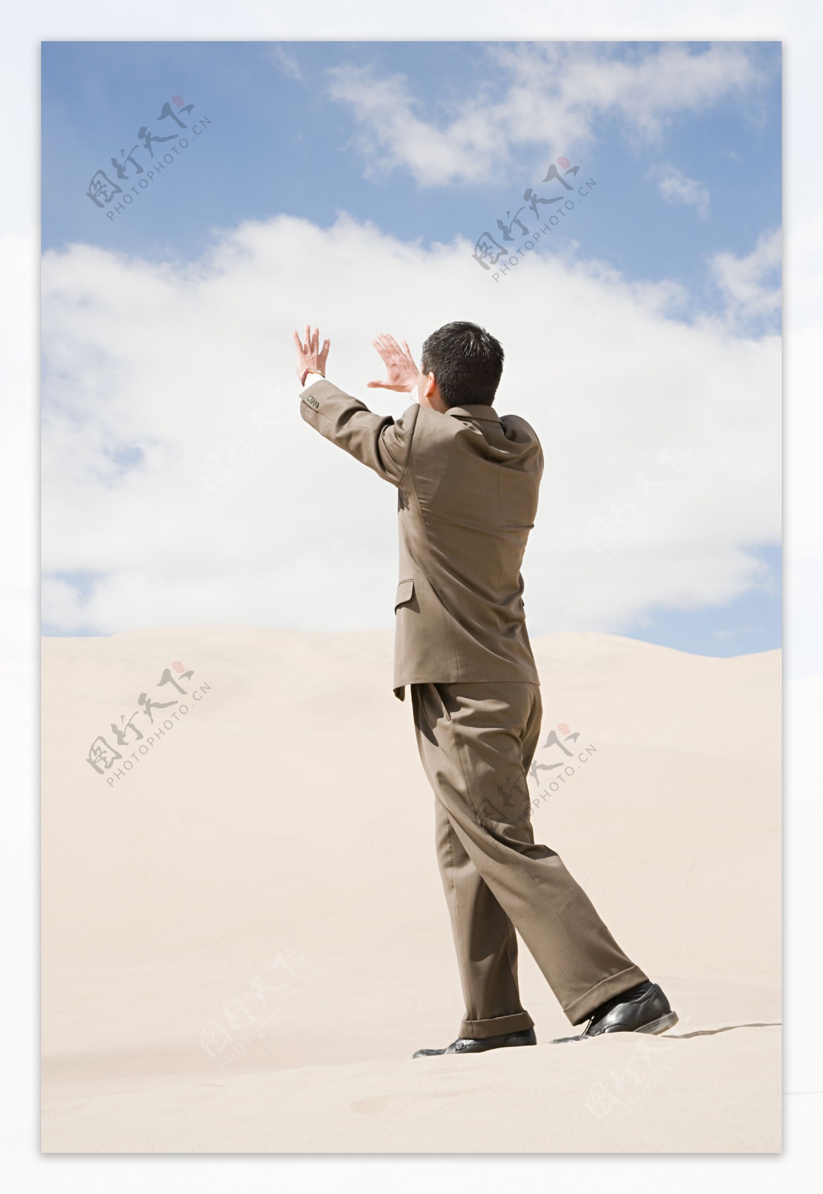 沙漠中穿西装站着的男人图片图片