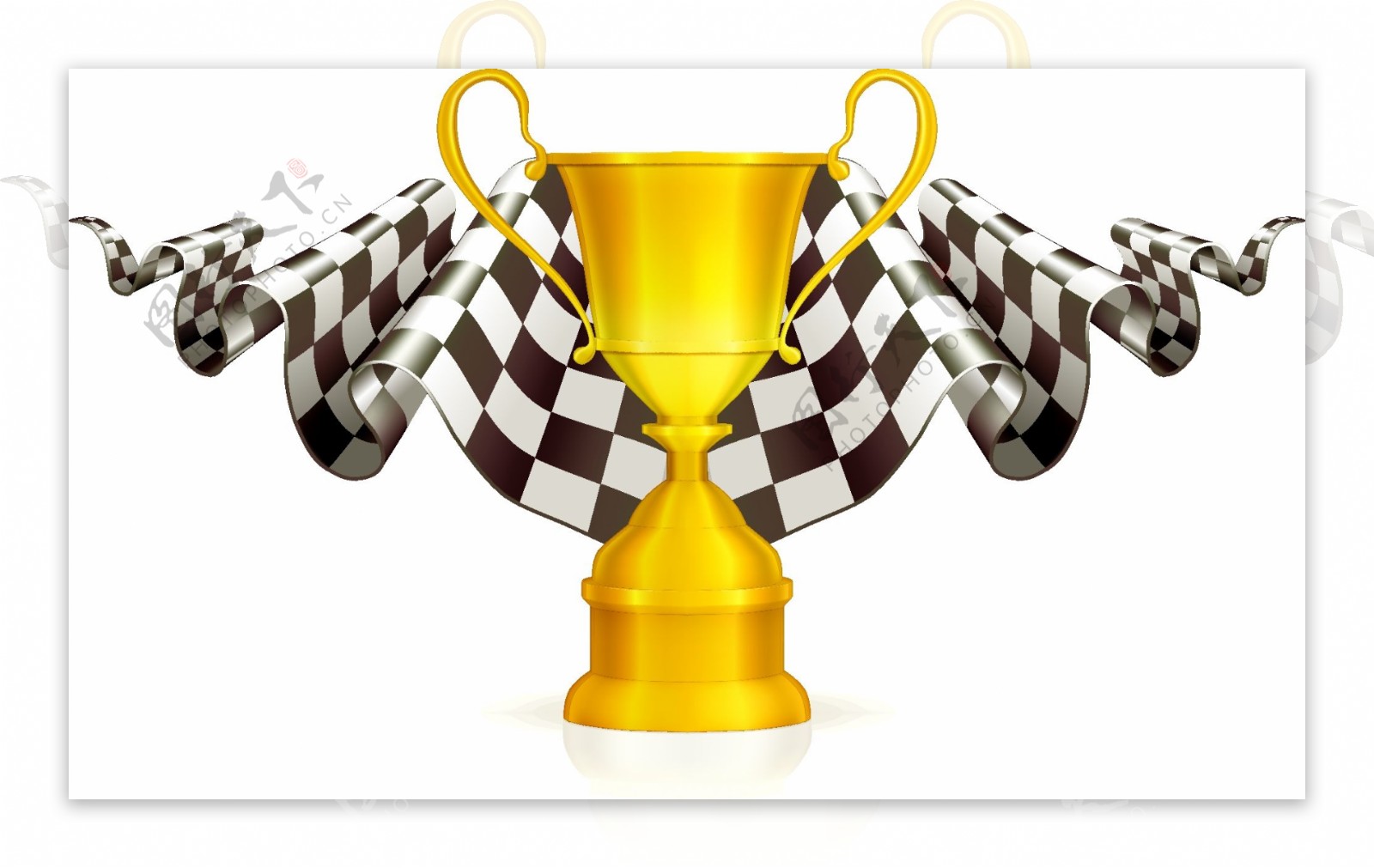 方程式赛车奖杯与旗子设计矢量图片