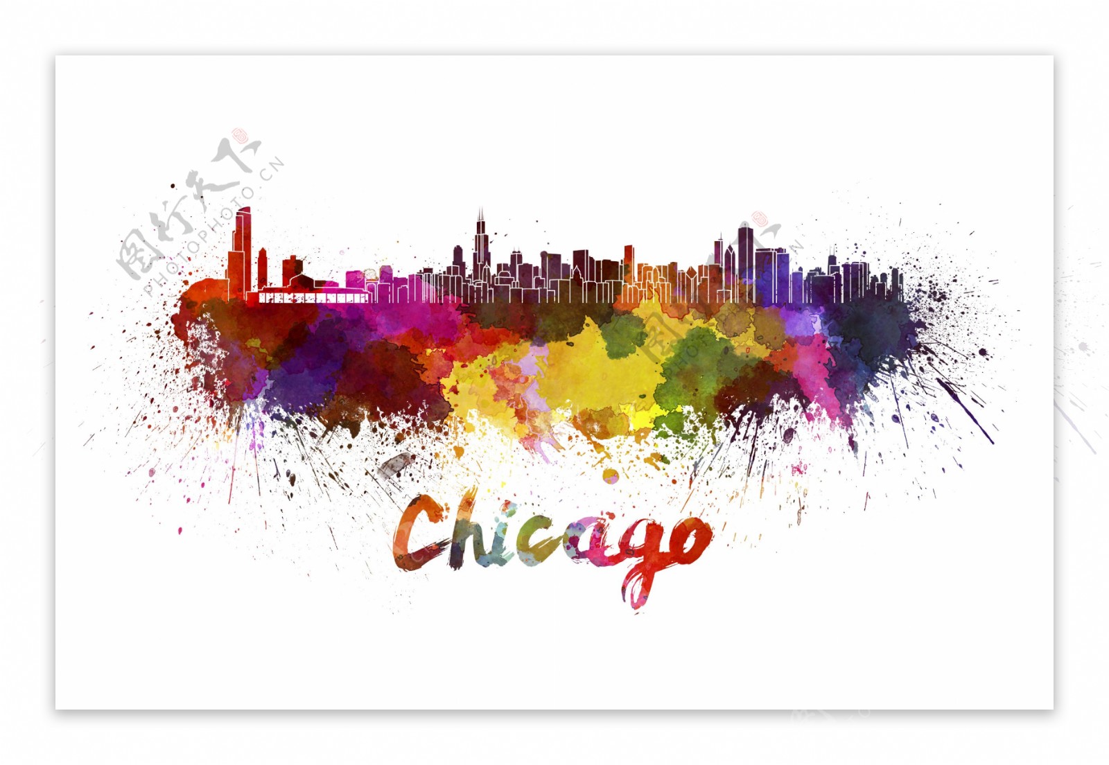 芝加哥水彩插画