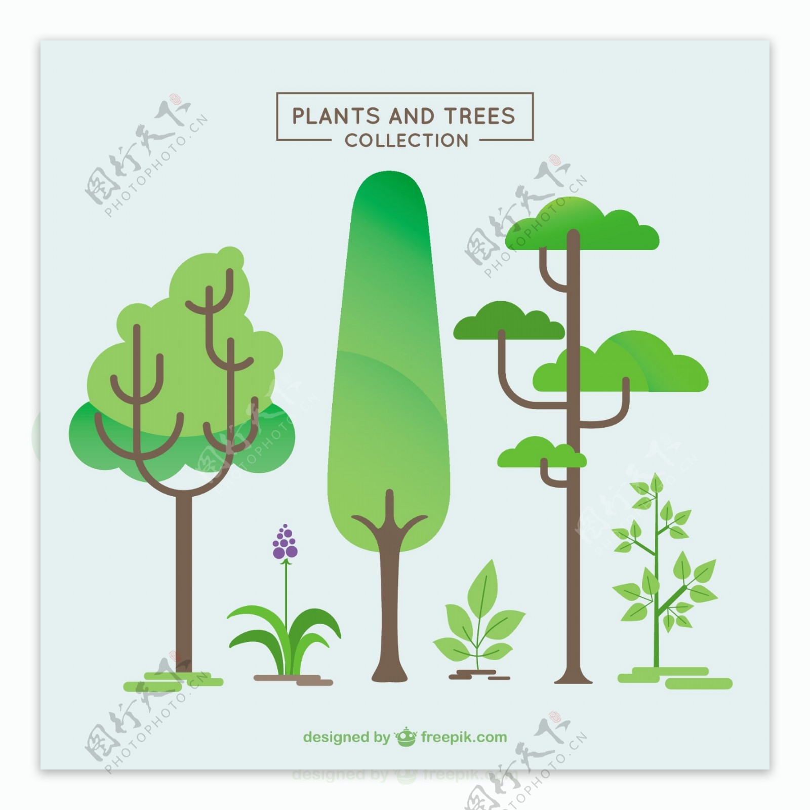 多种树木植物平面设计矢量素材