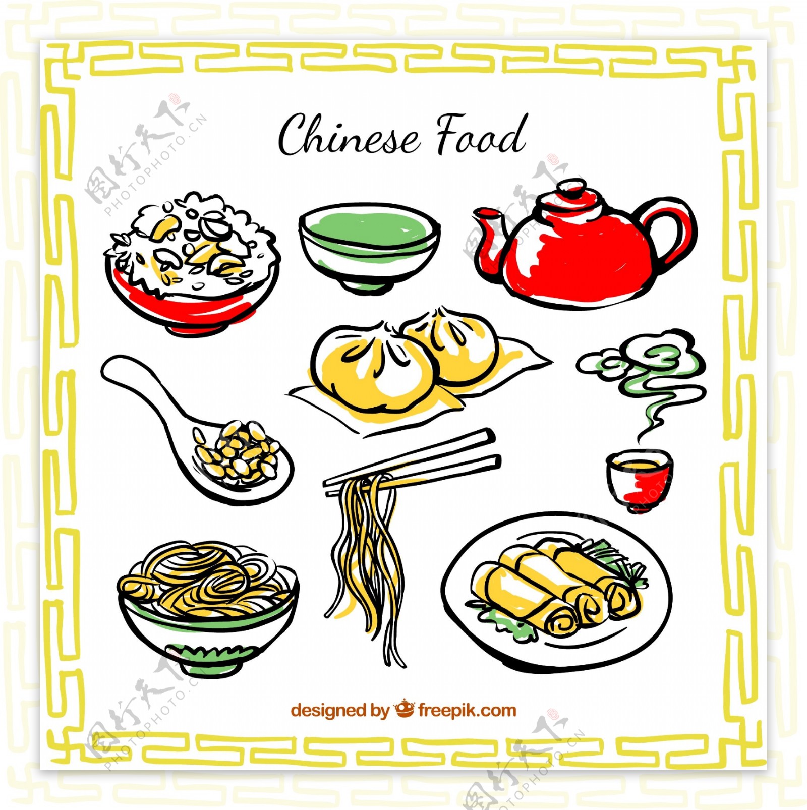 手绘中国传统食物矢量图下载