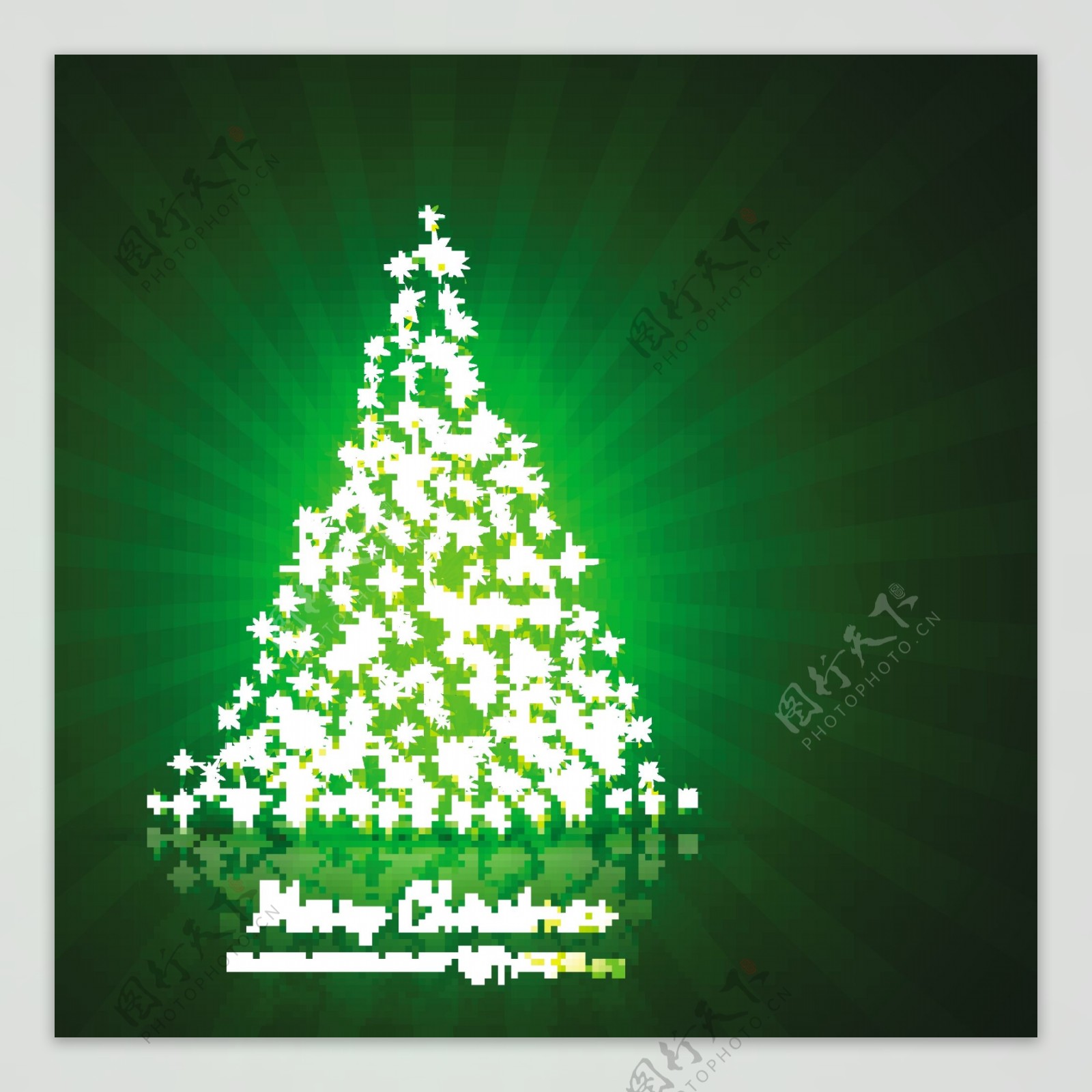 圣诞树形状的星星闪烁的绿色背景