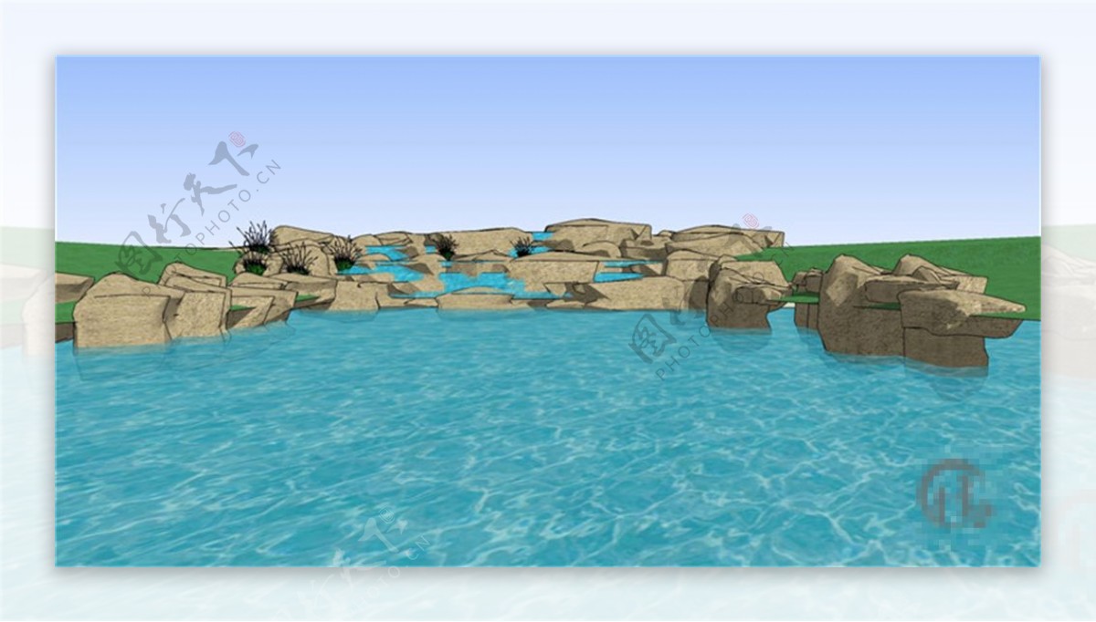 园林海边石头skp模型