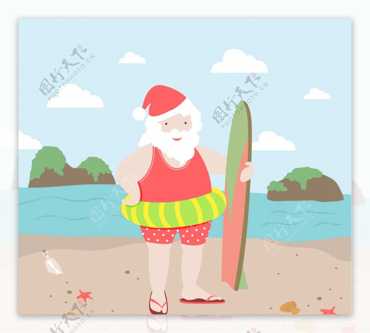 海边度假的圣诞老人