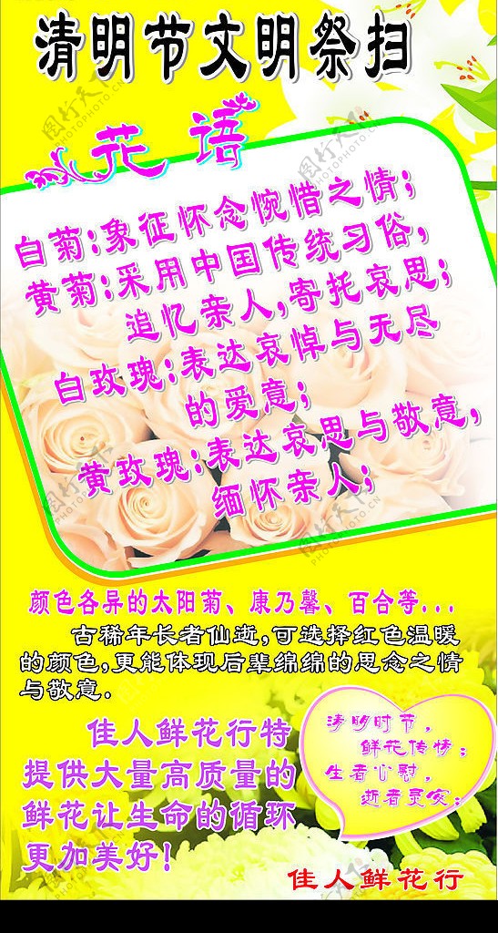 佳人鲜花行清明节海报