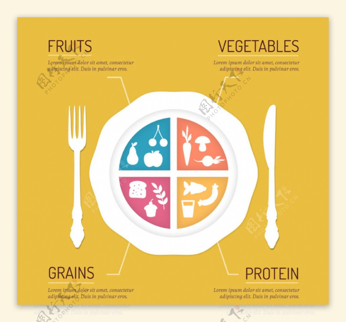 健康饮食餐盘插画矢量素材