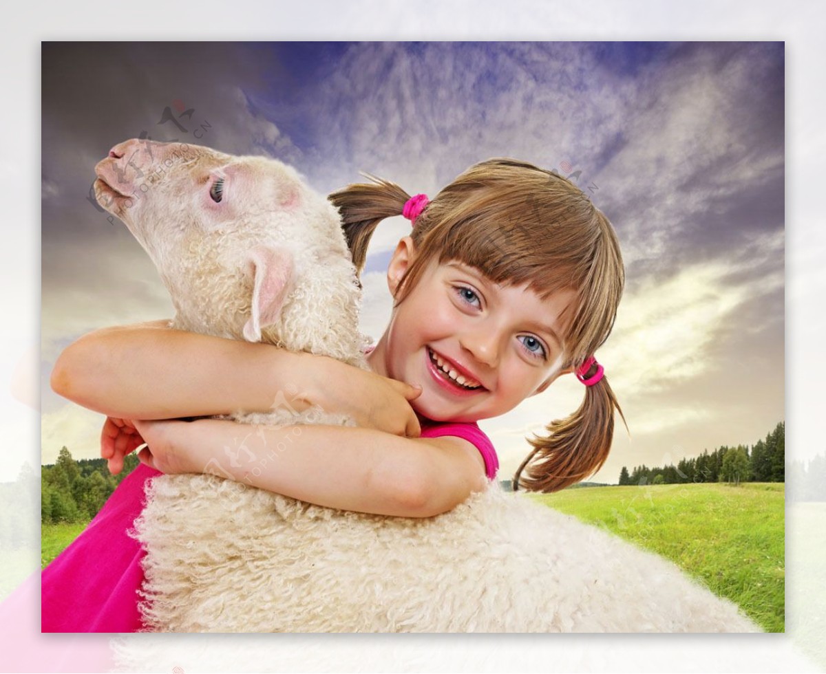 可爱小女孩与小羊图片素材-编号27333874-图行天下