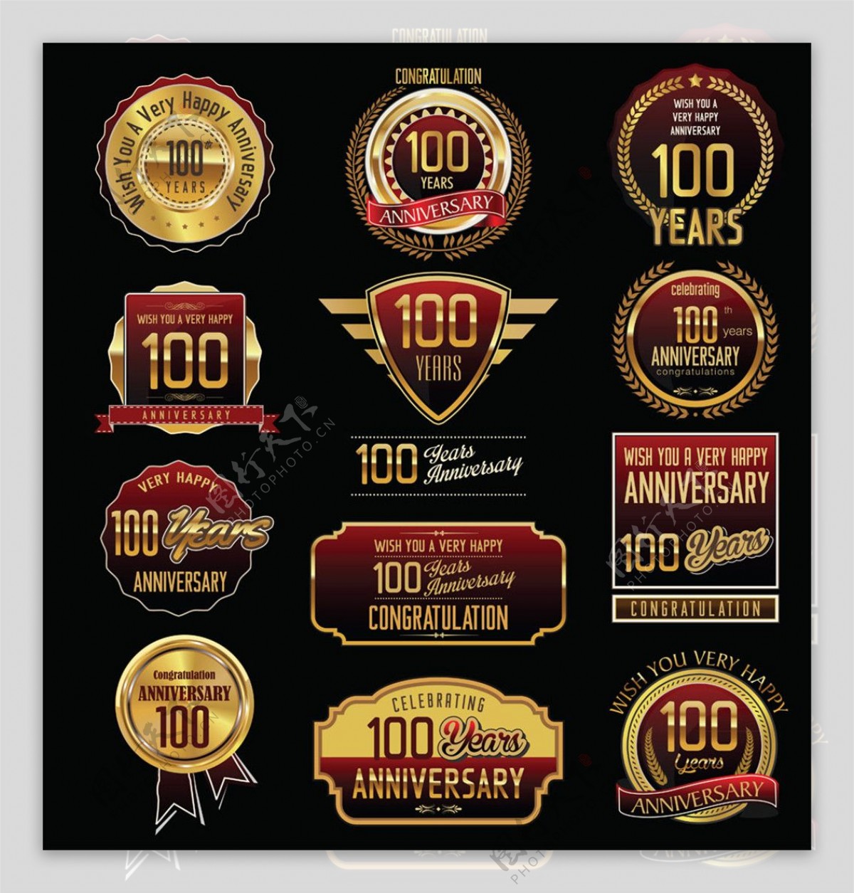 金色100周年质感标签图片