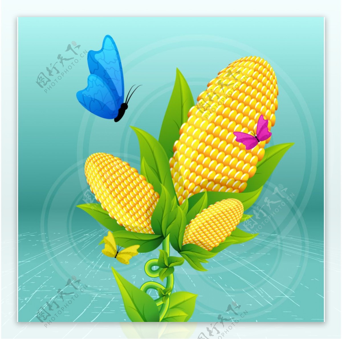 卡通植物玉米蝴蝶插画矢量元素