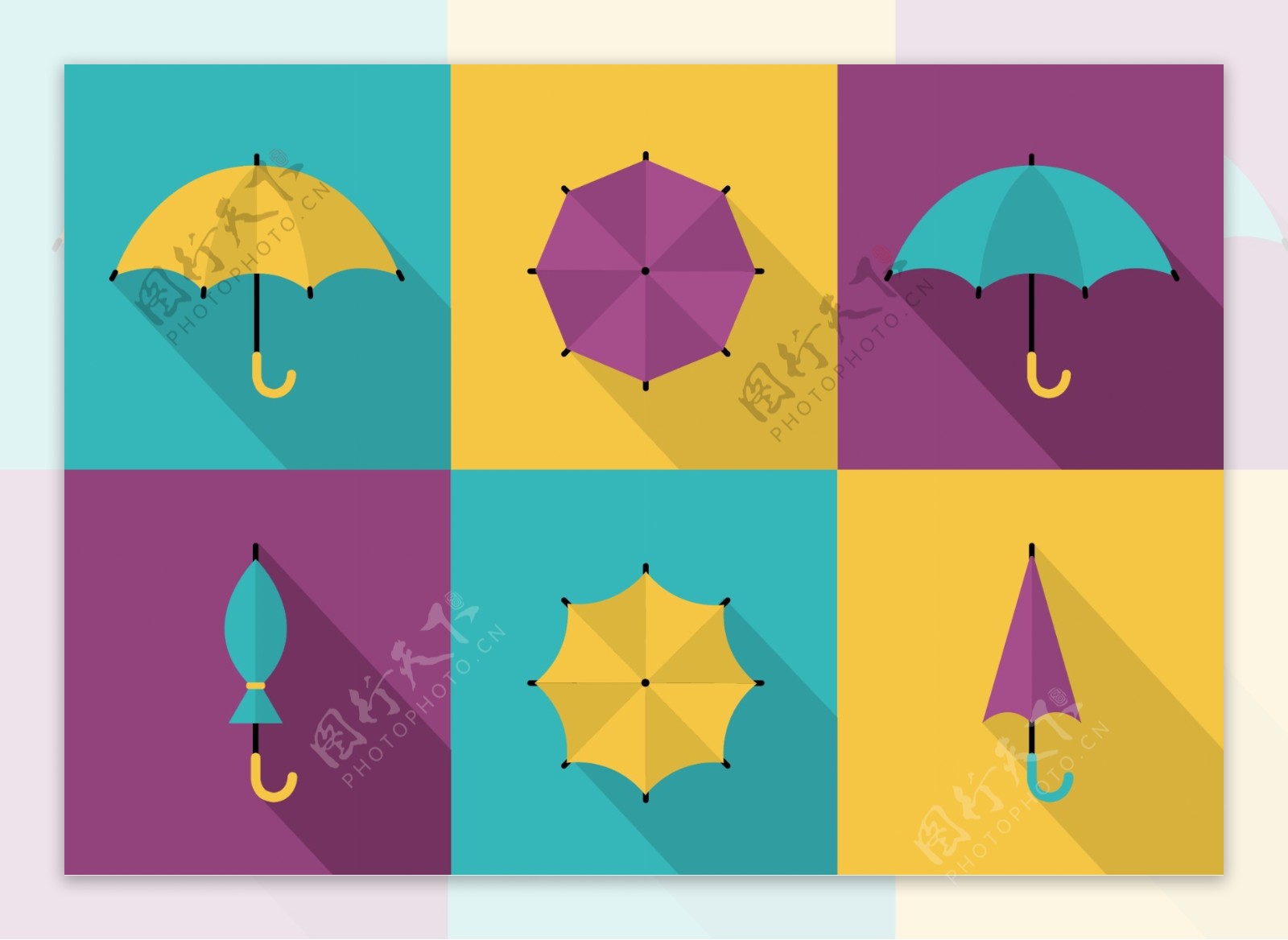 五颜六色的雨伞矢量背景自由设置