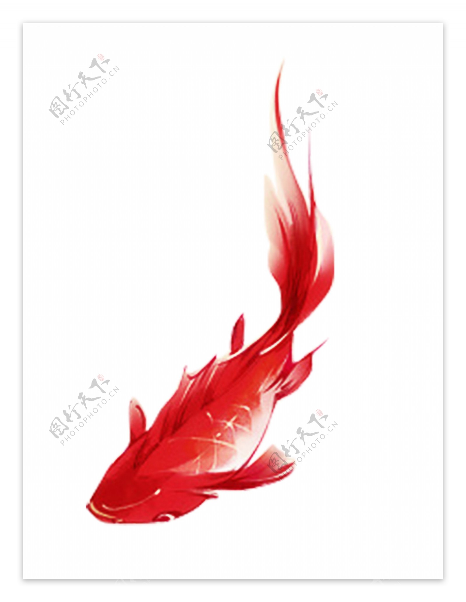 红色手绘传统中国风金鱼装饰图案设计元素