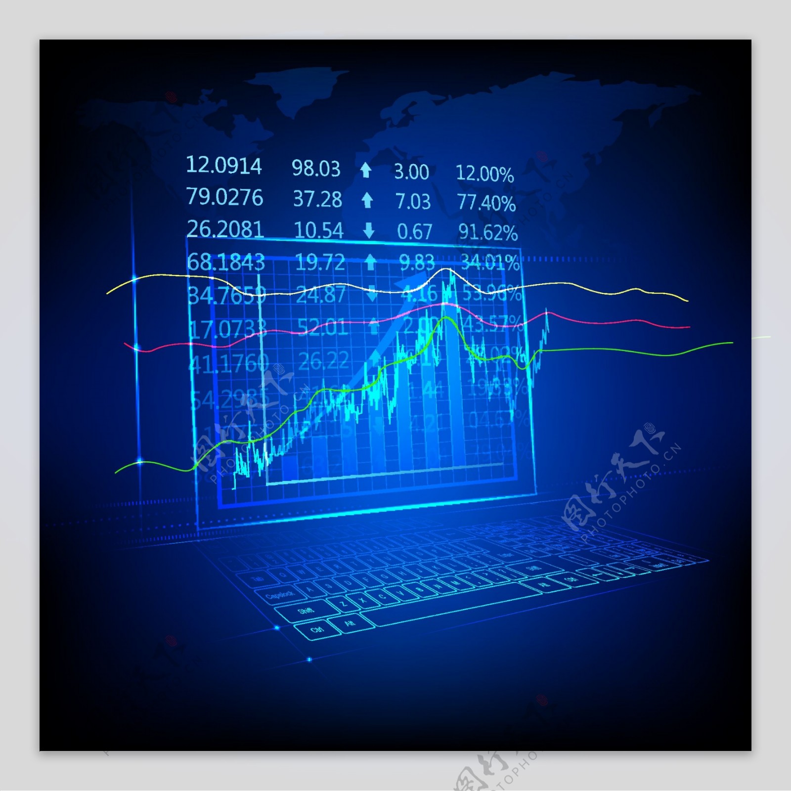 蓝色技术荧光财务图表背景