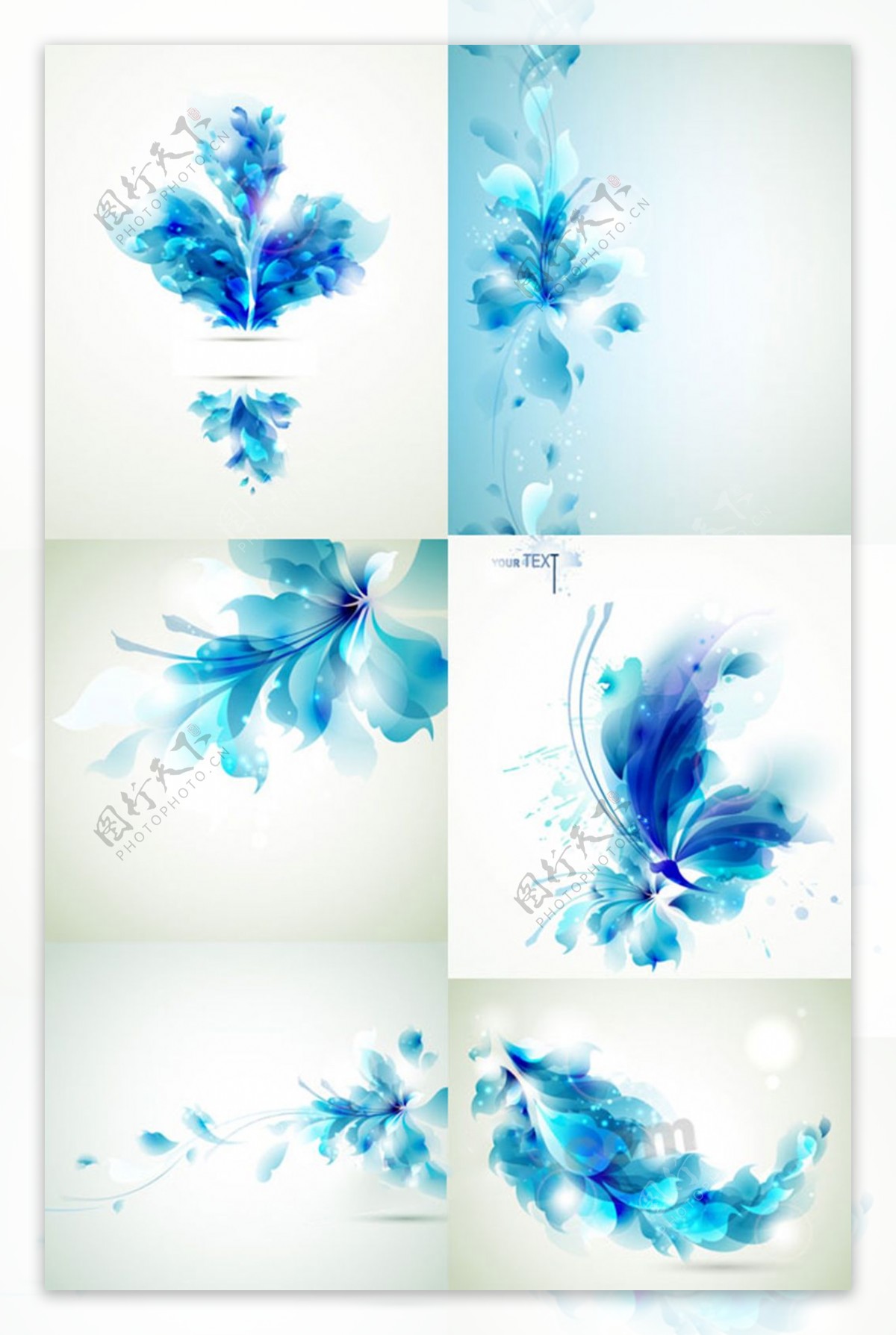 蓝色幻彩花卉矢量设计