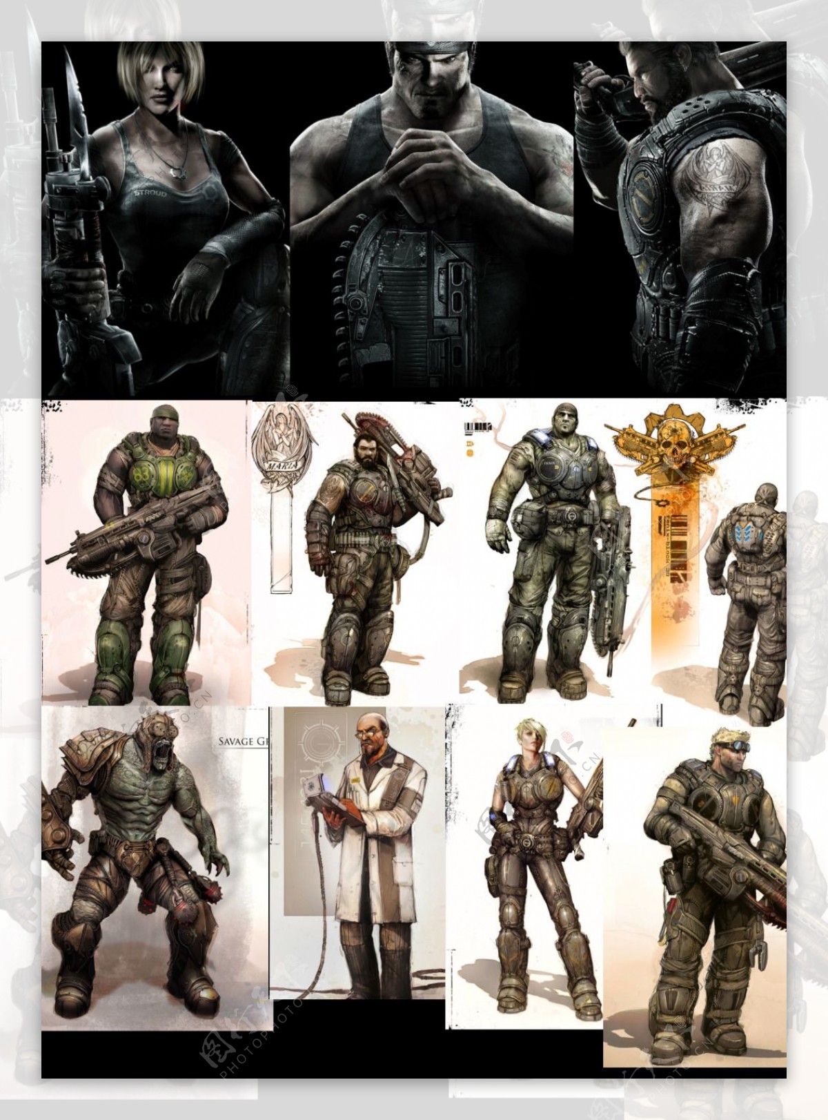 战争机器游戏中部分人物的原画设定图